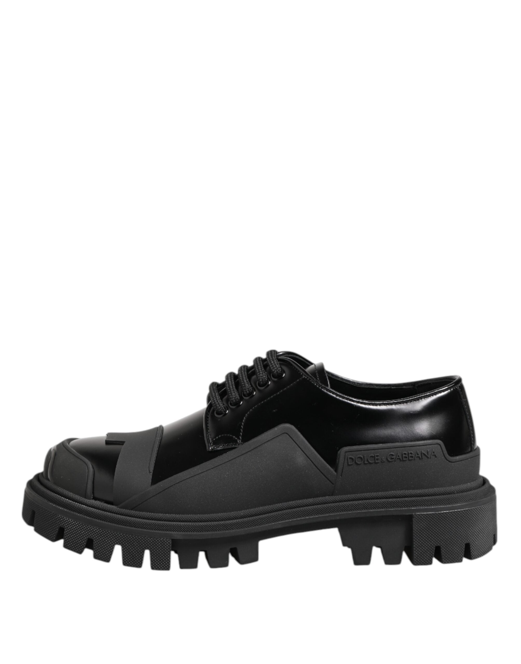 Dolce & Gabbana Black Patent Leather Trekking Derby Men's Shoes