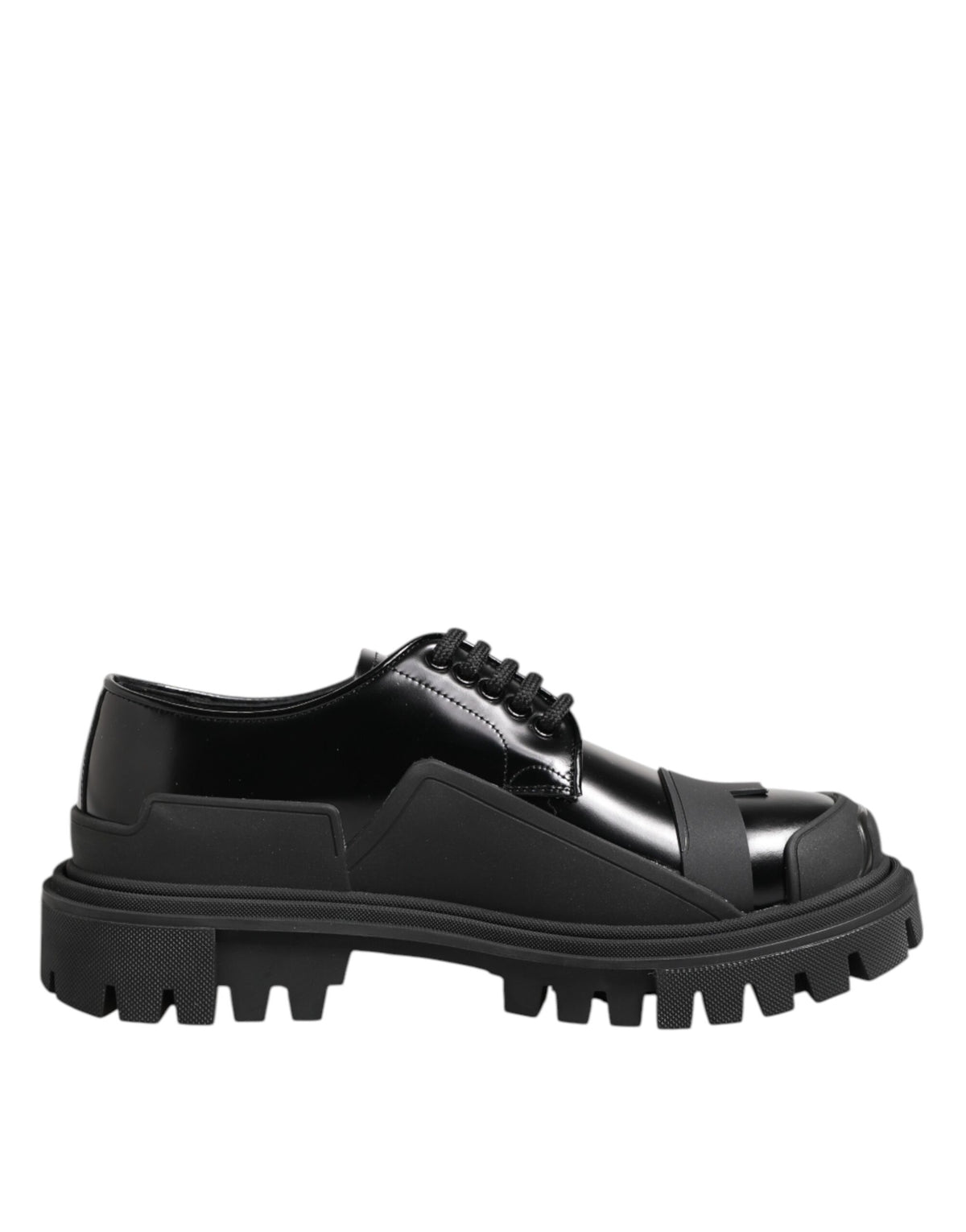 Dolce & Gabbana Black Patent Leather Trekking Derby Men's Shoes