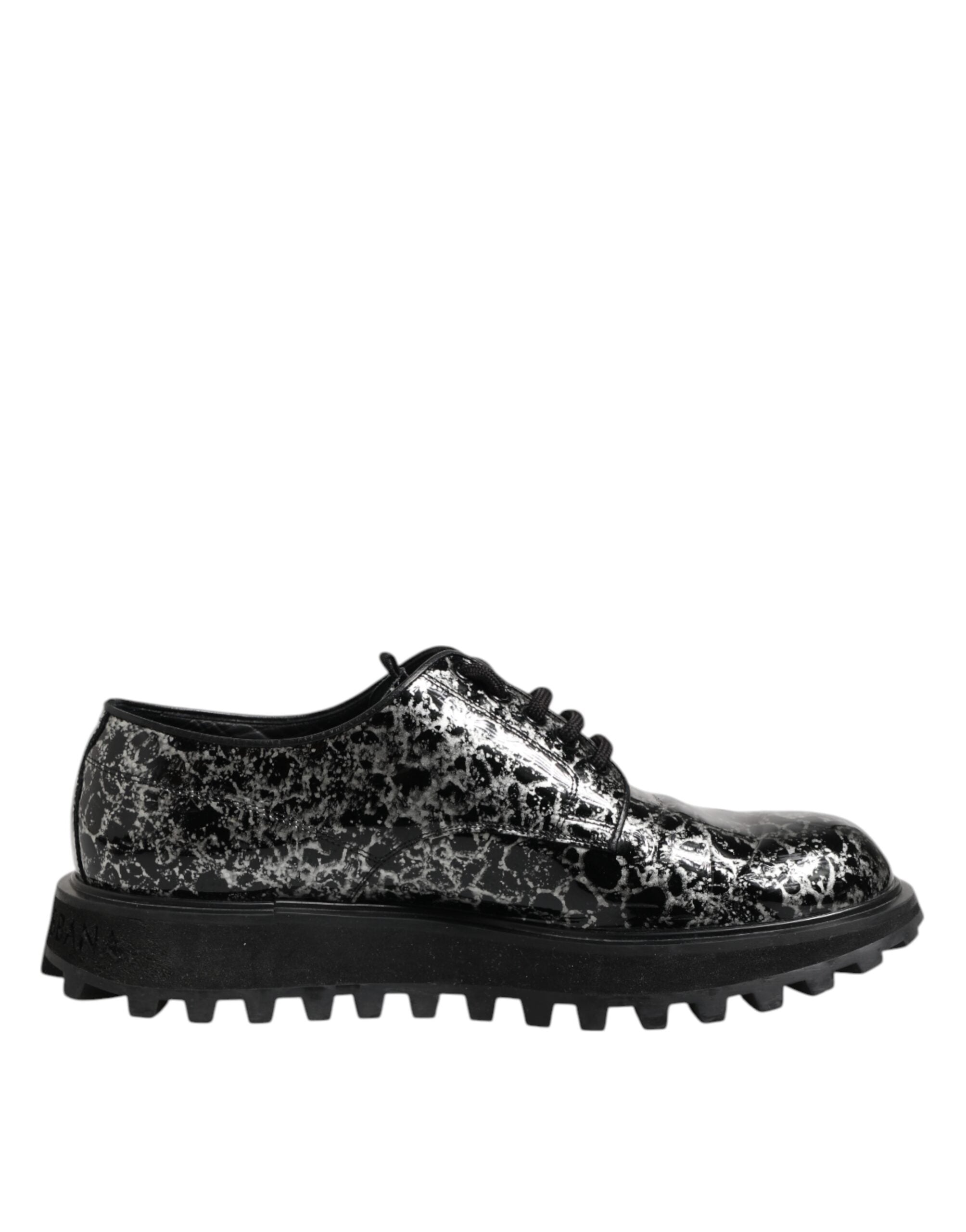 Dolce & Gabbana Black White Calfskin Chunky Derby Men's Shoes