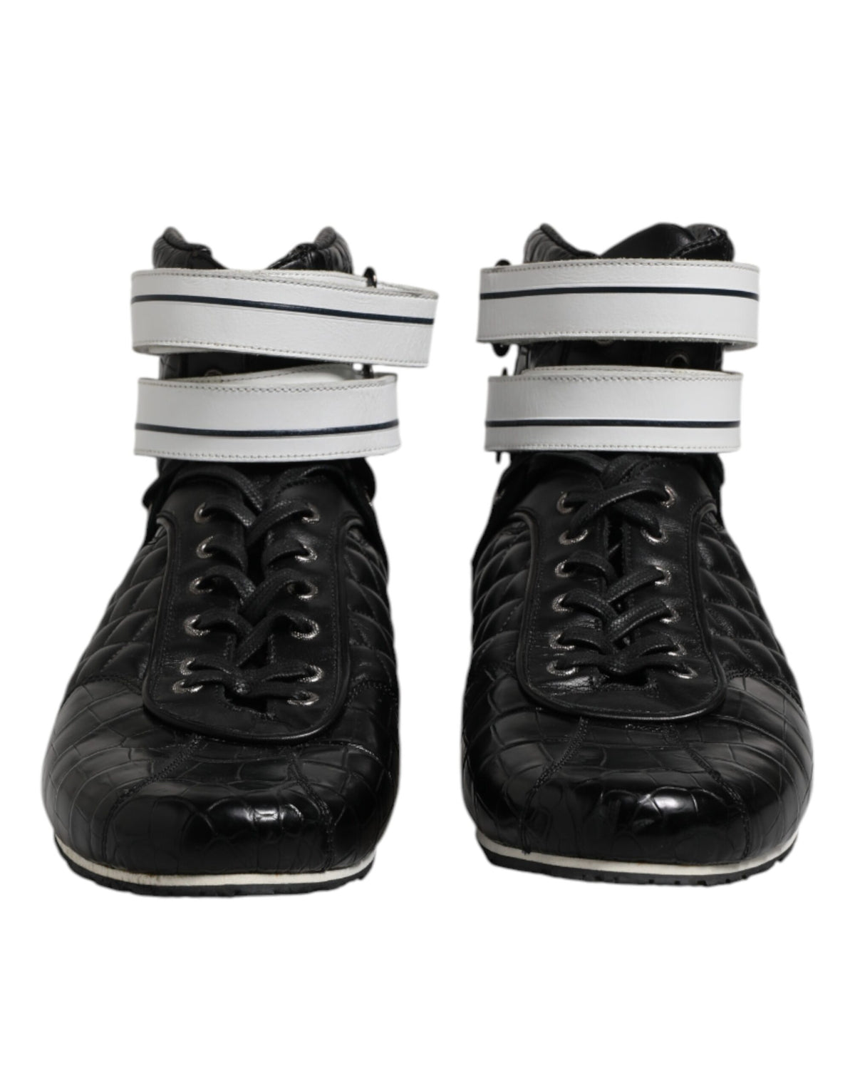 Dolce & Gabbana Black Quilted Leather Lace Up Sneakers Men's Shoes