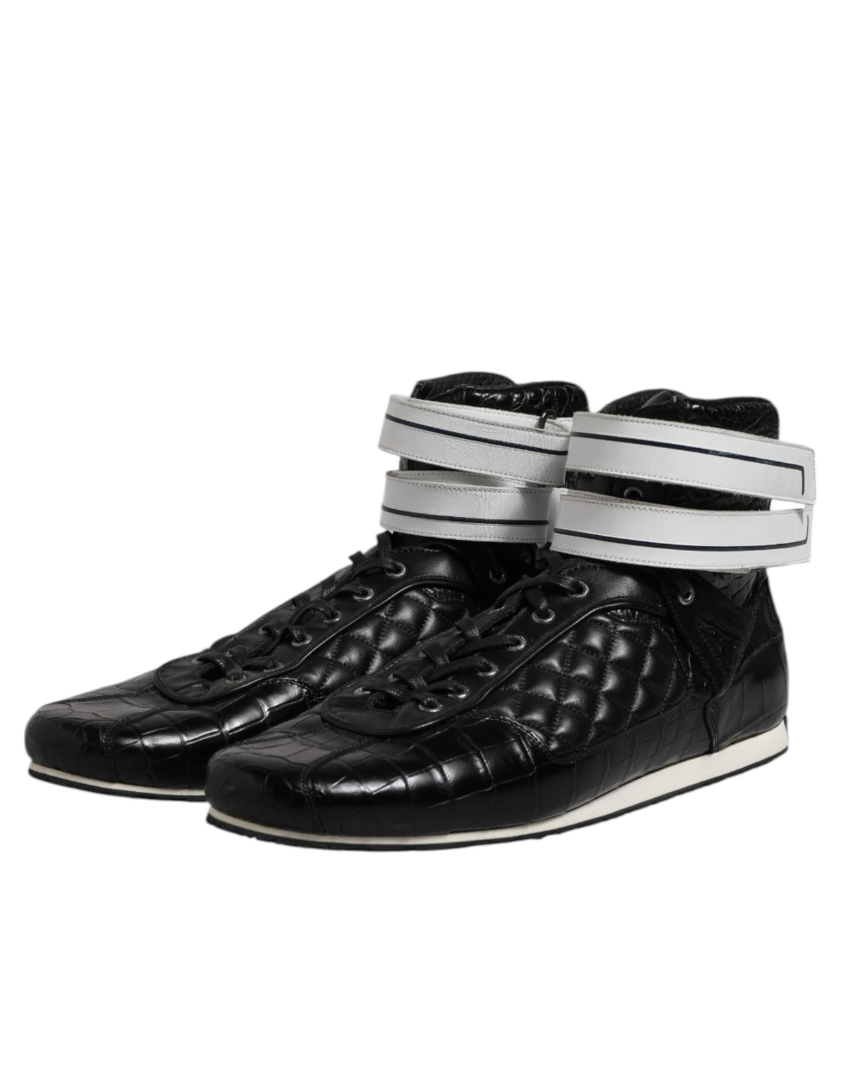 Dolce & Gabbana Black Quilted Leather Lace Up Sneakers Men's Shoes