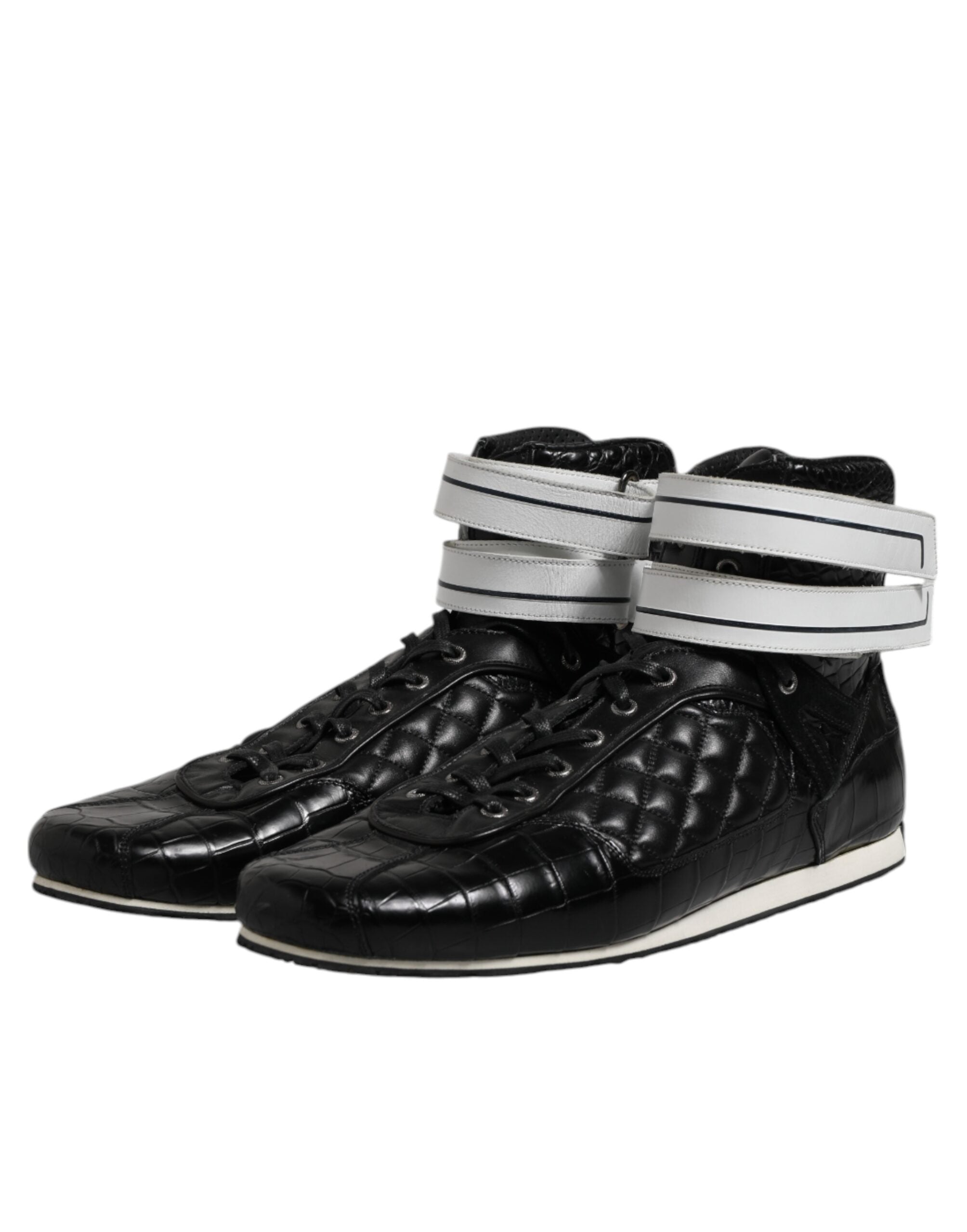 Dolce & Gabbana Black Quilted Leather Lace Up Sneakers Men's Shoes