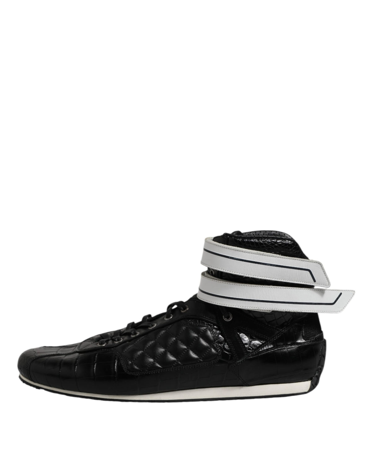 Dolce & Gabbana Black Quilted Leather Lace Up Sneakers Men's Shoes