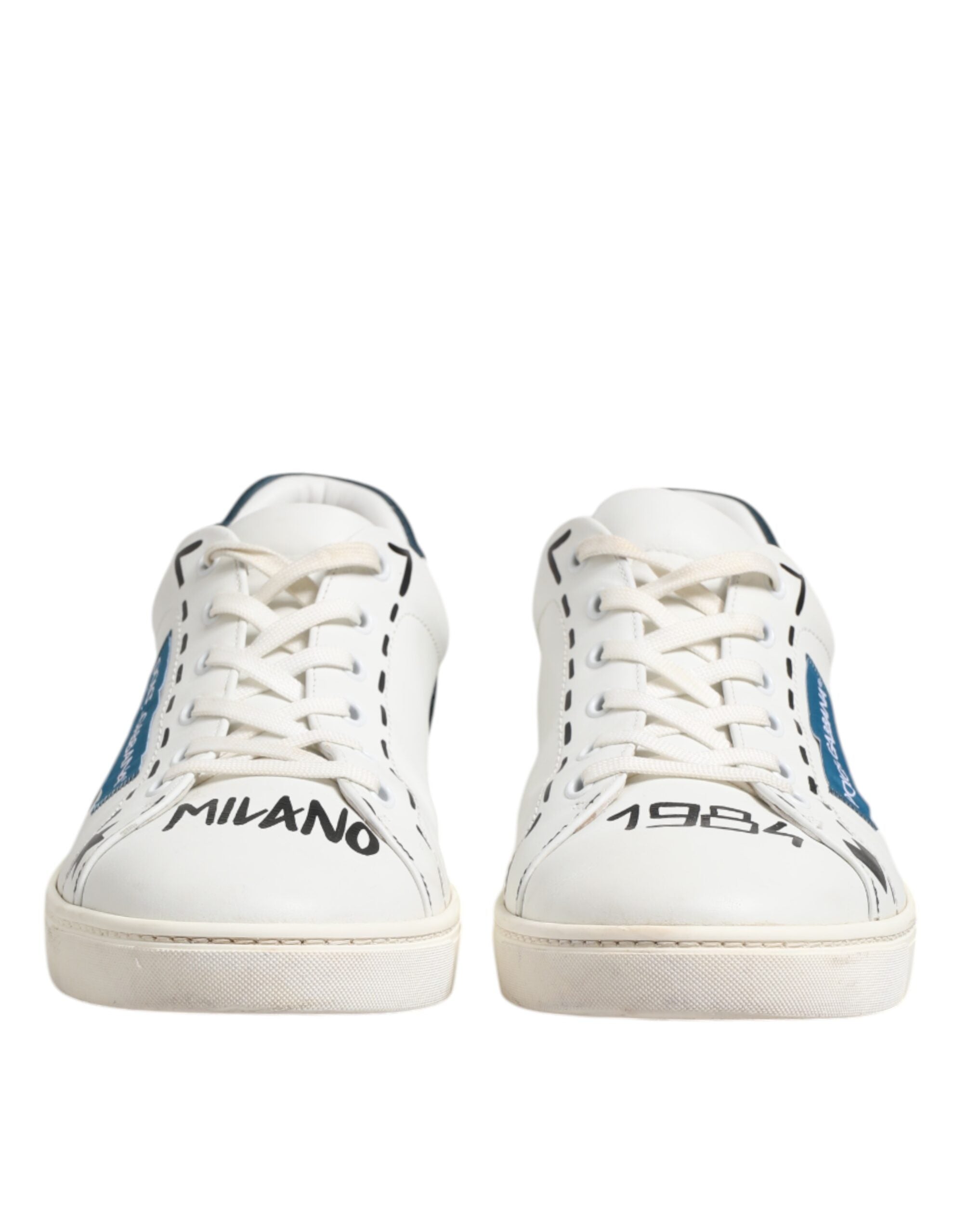 Dolce & Gabbana White Leather Printed Low Top Sneakers Men's Shoes (Pre-Owned)