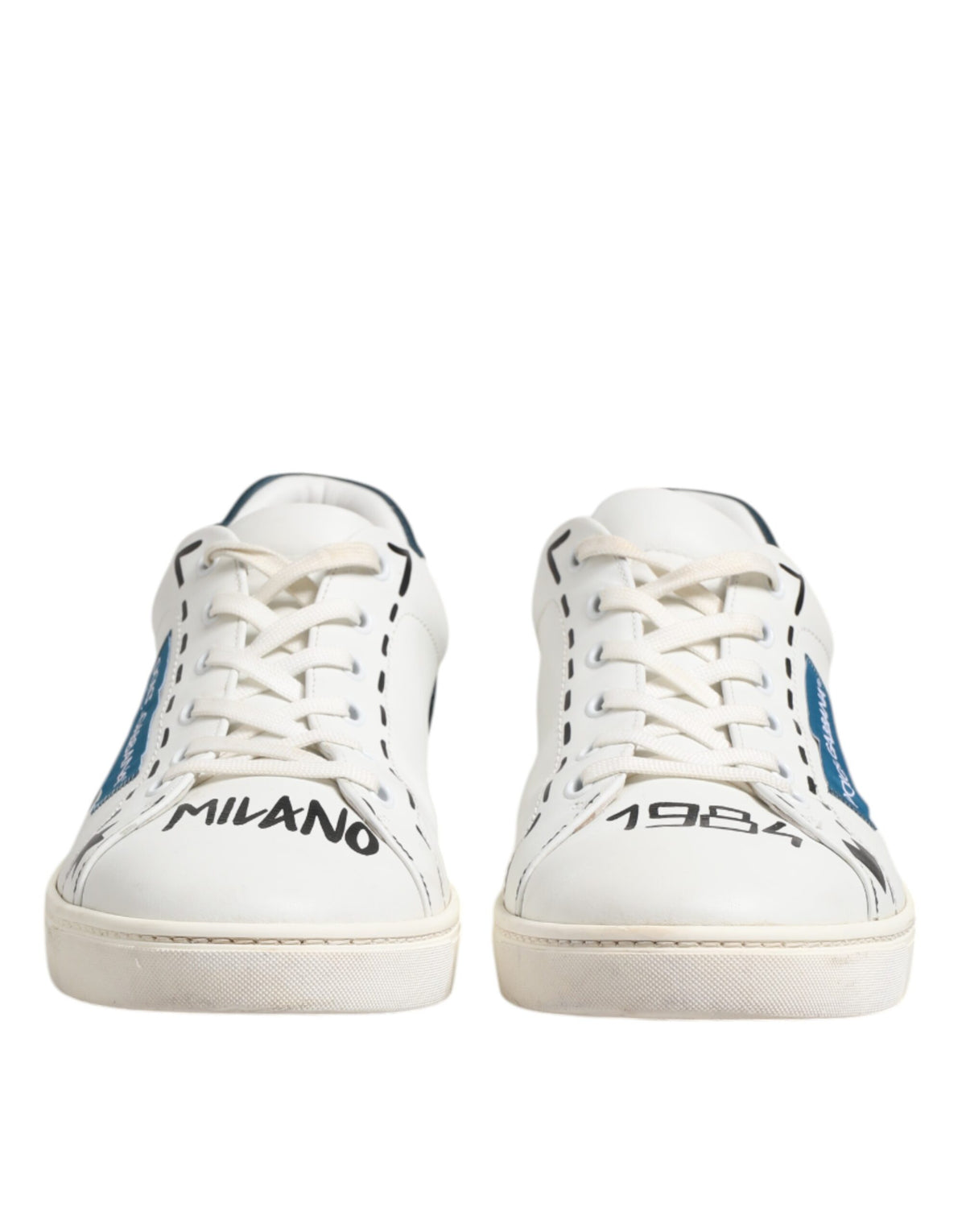 Dolce & Gabbana White Leather Printed Low Top Sneakers Men's Shoes (Pre-Owned)