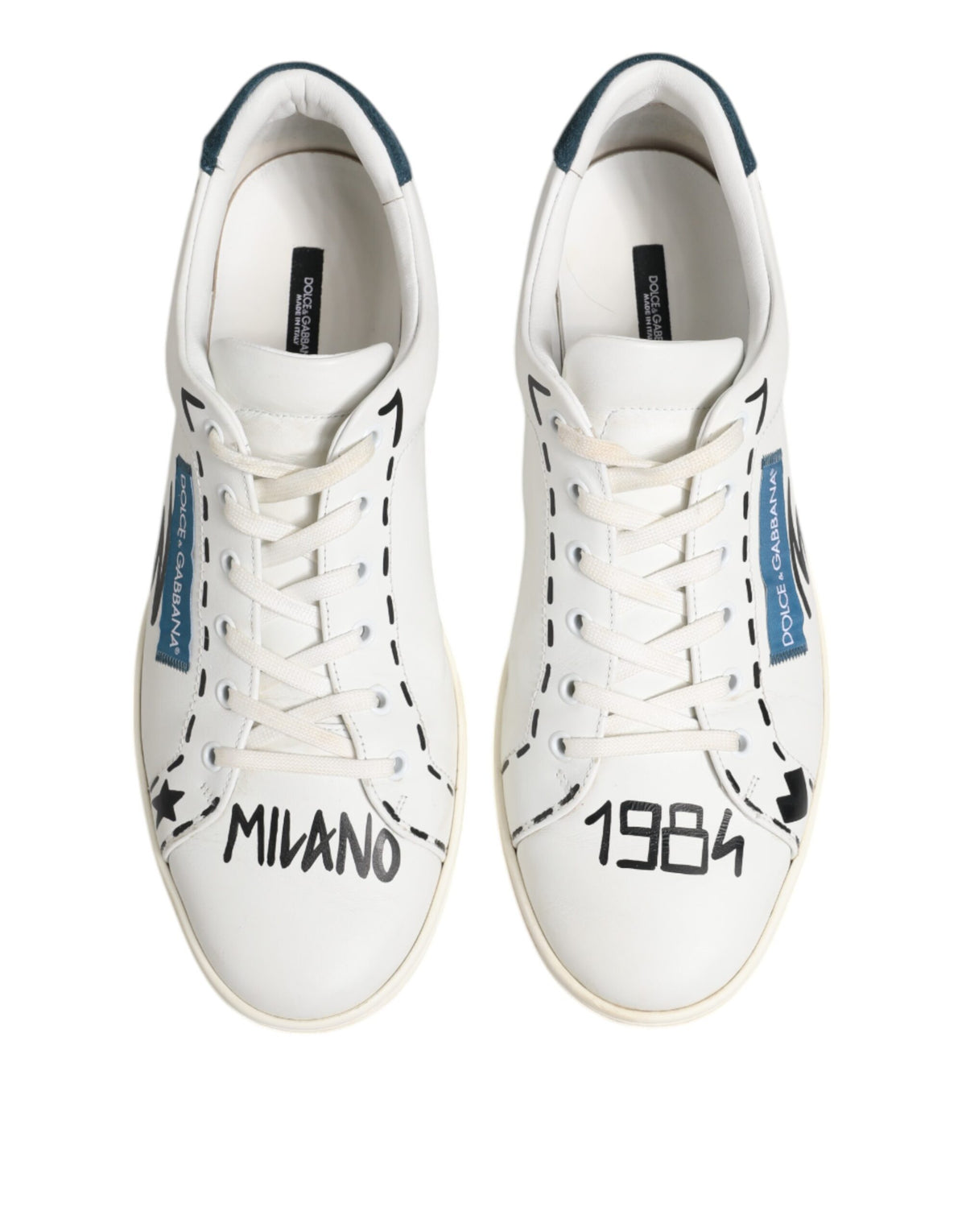Dolce & Gabbana White Leather Printed Low Top Sneakers Men's Shoes (Pre-Owned)