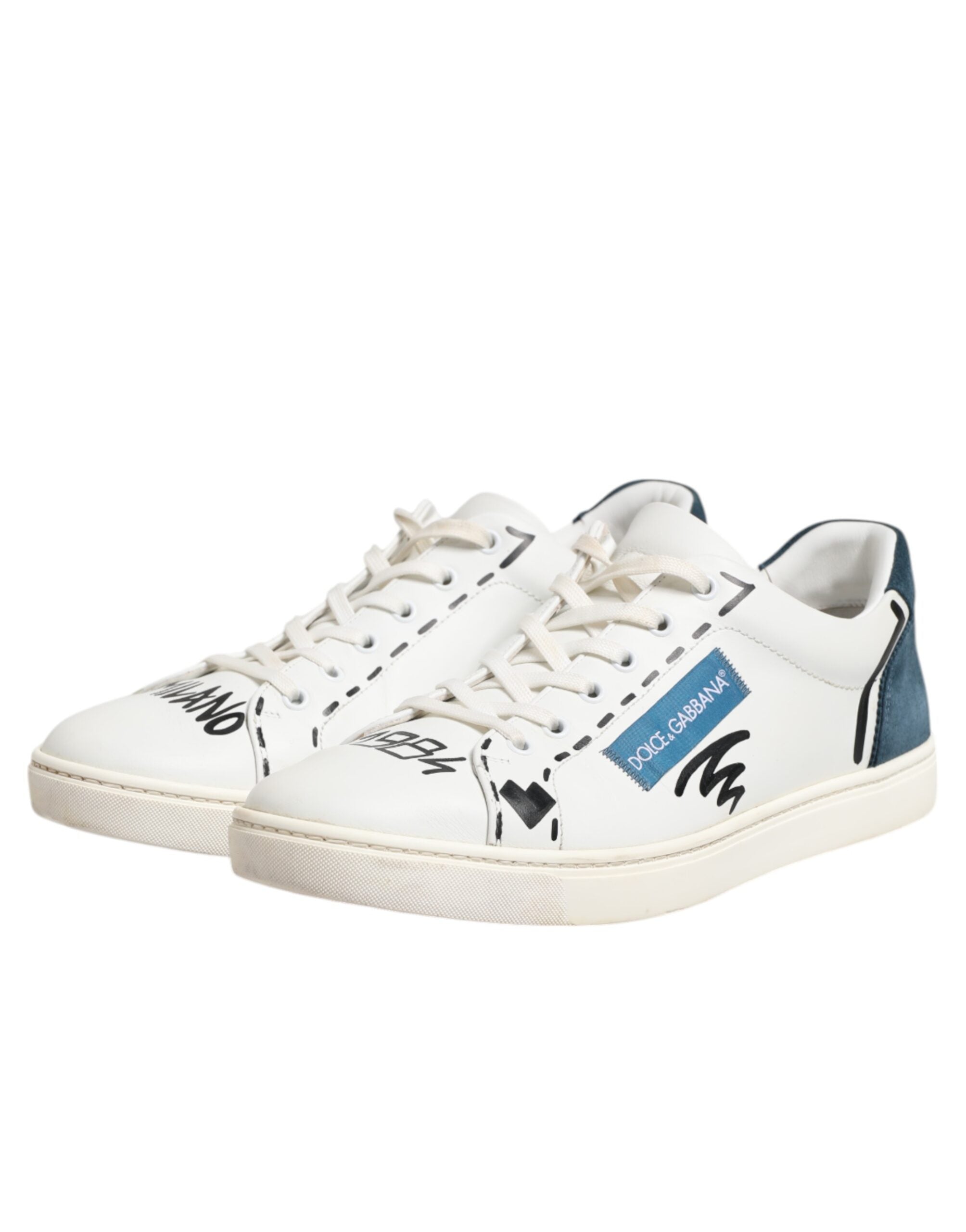 Dolce & Gabbana White Leather Printed Low Top Sneakers Men's Shoes (Pre-Owned)