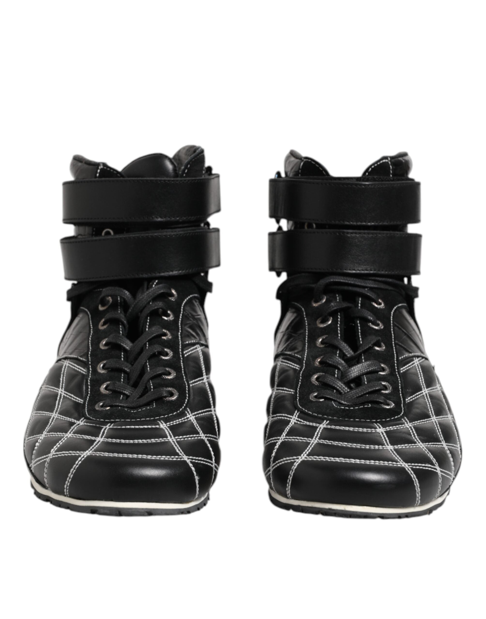 Dolce & Gabbana Black Quilted Leather Lace Up Sneakers Men's Shoes