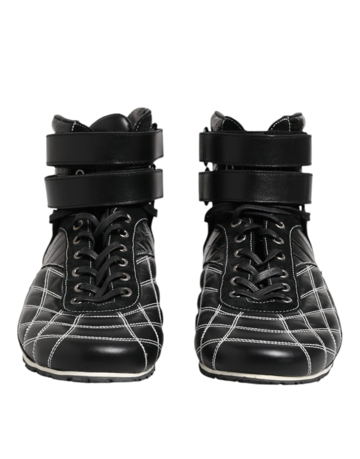 Dolce & Gabbana Black Quilted Leather Lace Up Sneakers Men's Shoes