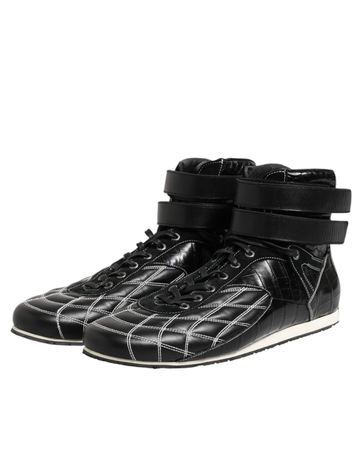 Dolce & Gabbana Black Quilted Leather Lace Up Sneakers Men's Shoes