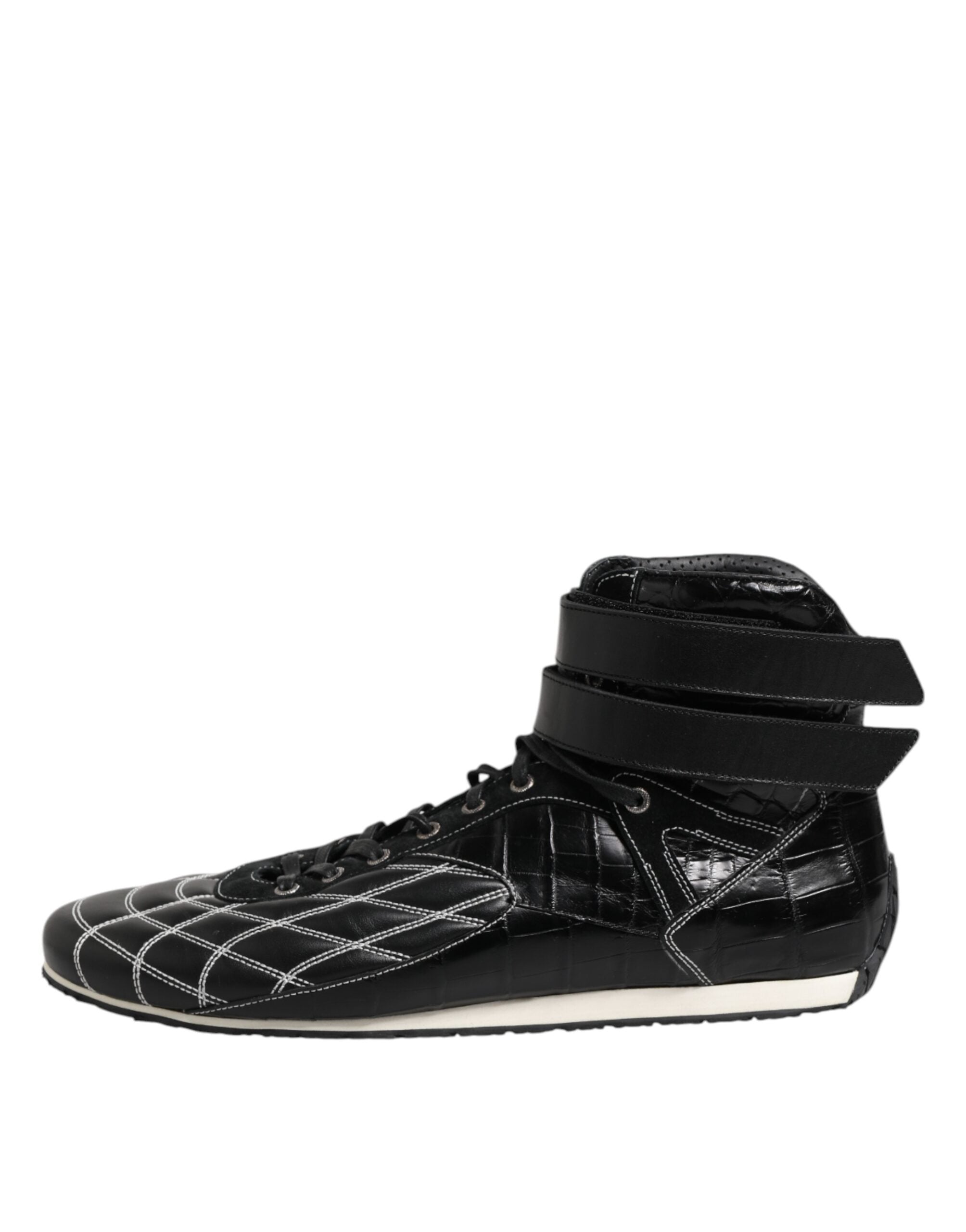 Dolce & Gabbana Black Quilted Leather Lace Up Sneakers Men's Shoes