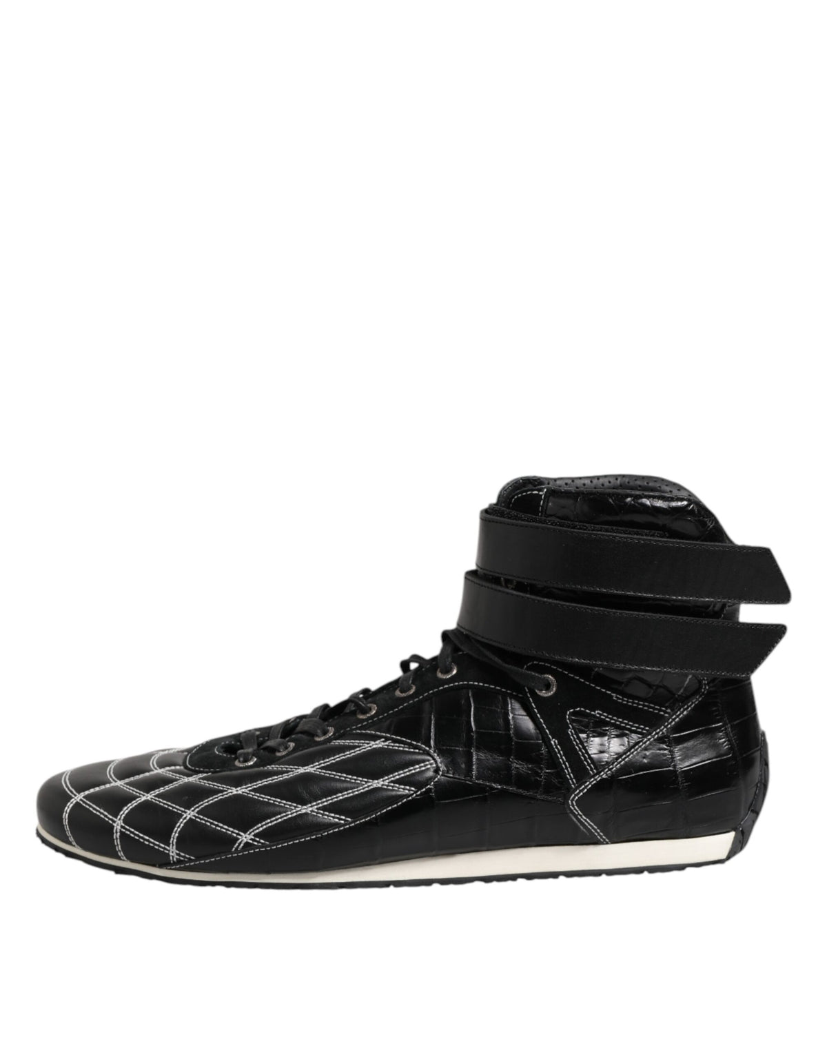 Dolce & Gabbana Black Quilted Leather Lace Up Sneakers Men's Shoes