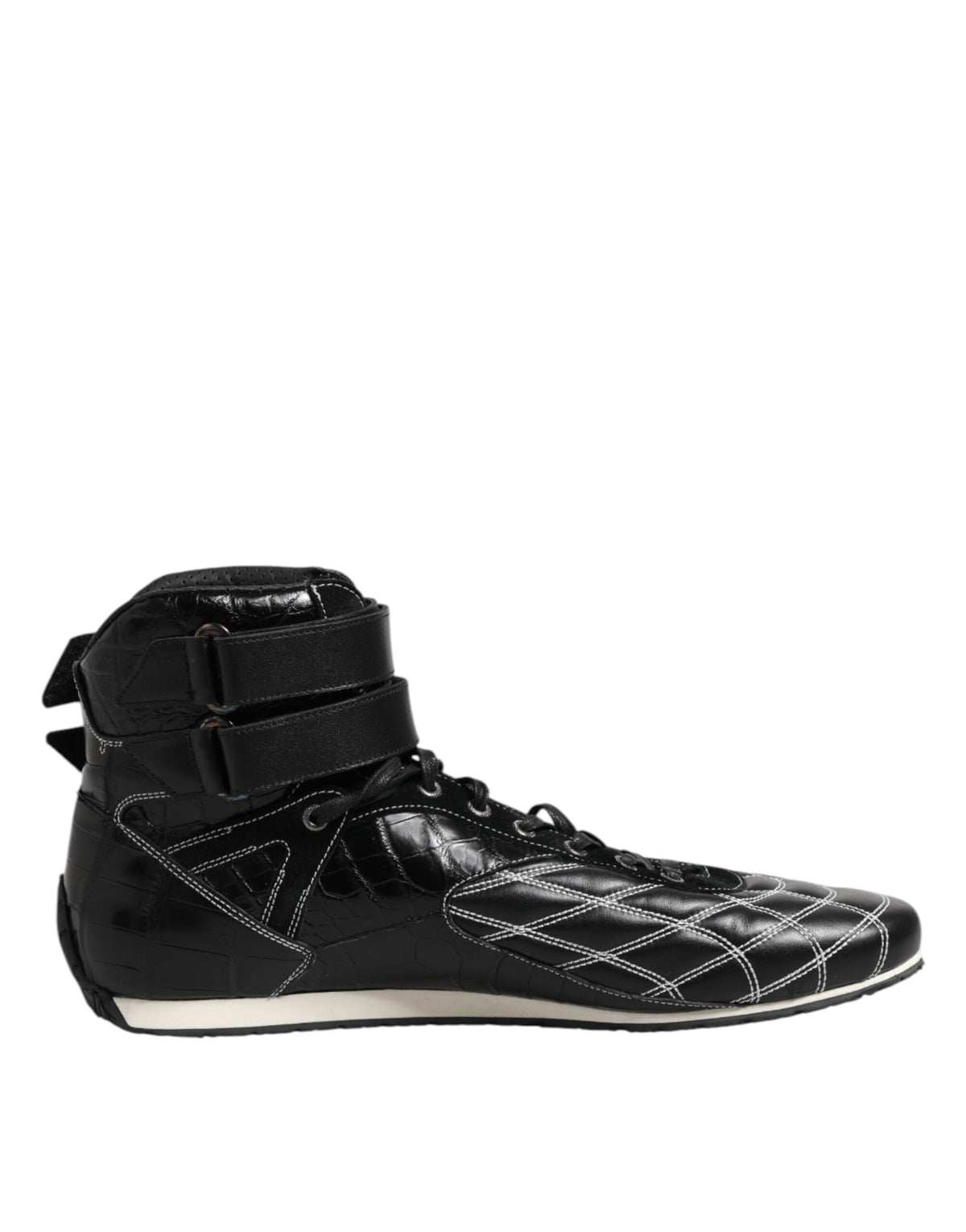 Dolce & Gabbana Black Quilted Leather Lace Up Sneakers Men's Shoes