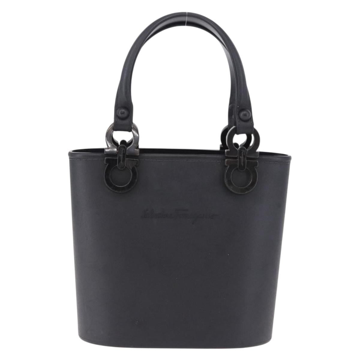 Salvatore Ferragamo Gancini Top Handle Leather Black Rubber Handbag (Pre-Owned)