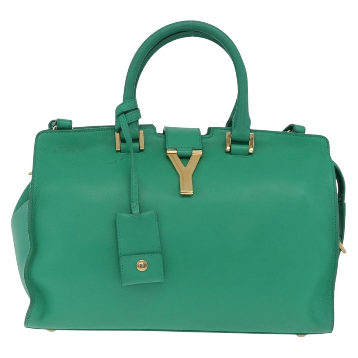 Saint Laurent Classic Y Cabas Leather Green Leather Tote Bag Bag (Pre-Owned)