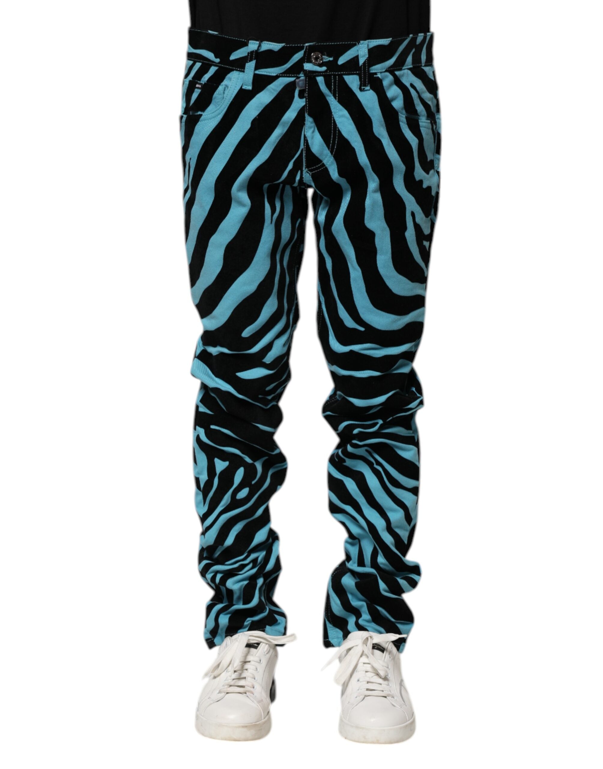 Dolce & Gabbana Blue Black Stripes Skinny Denim Men's Jeans