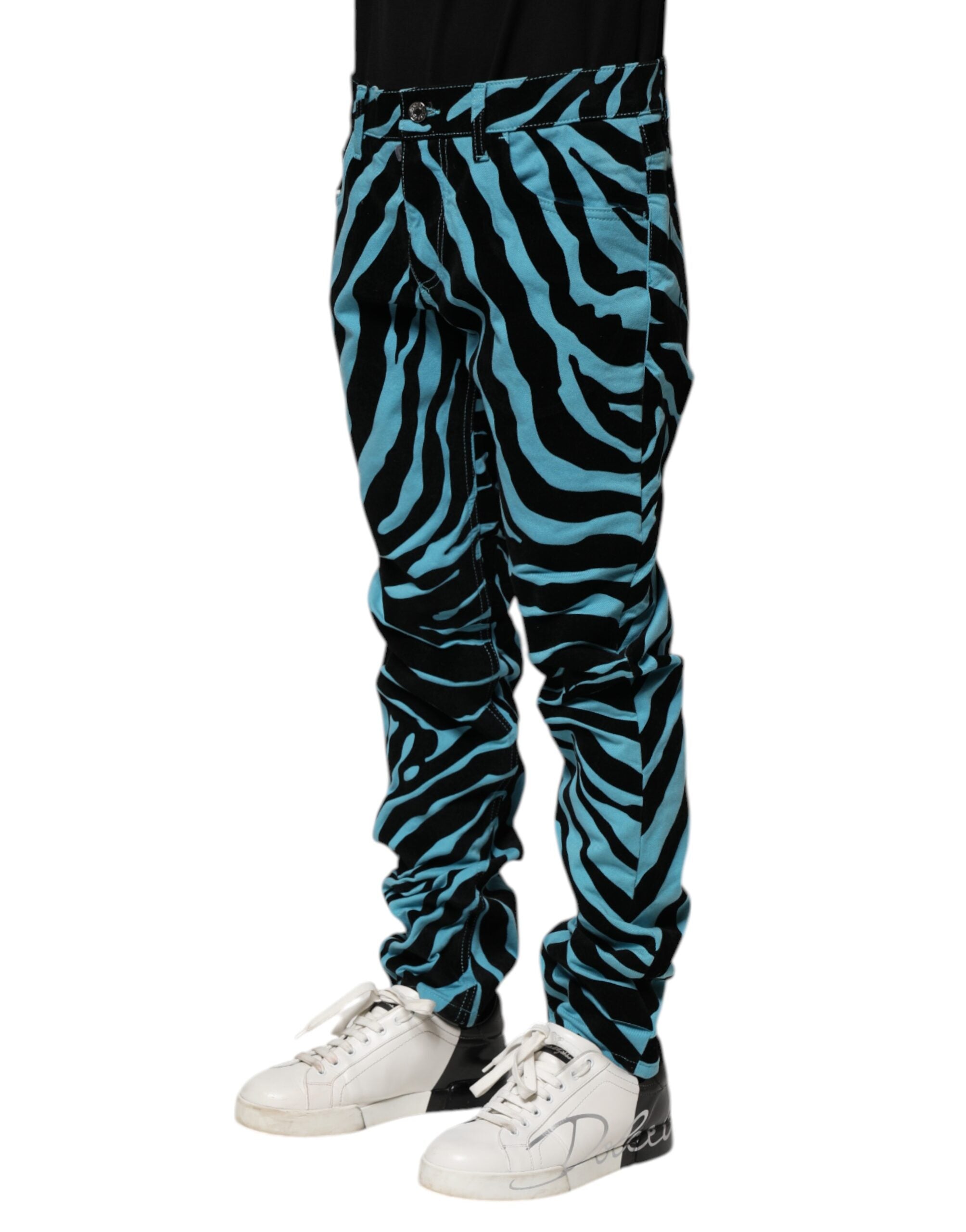 Dolce & Gabbana Blue Black Stripes Skinny Denim Men's Jeans