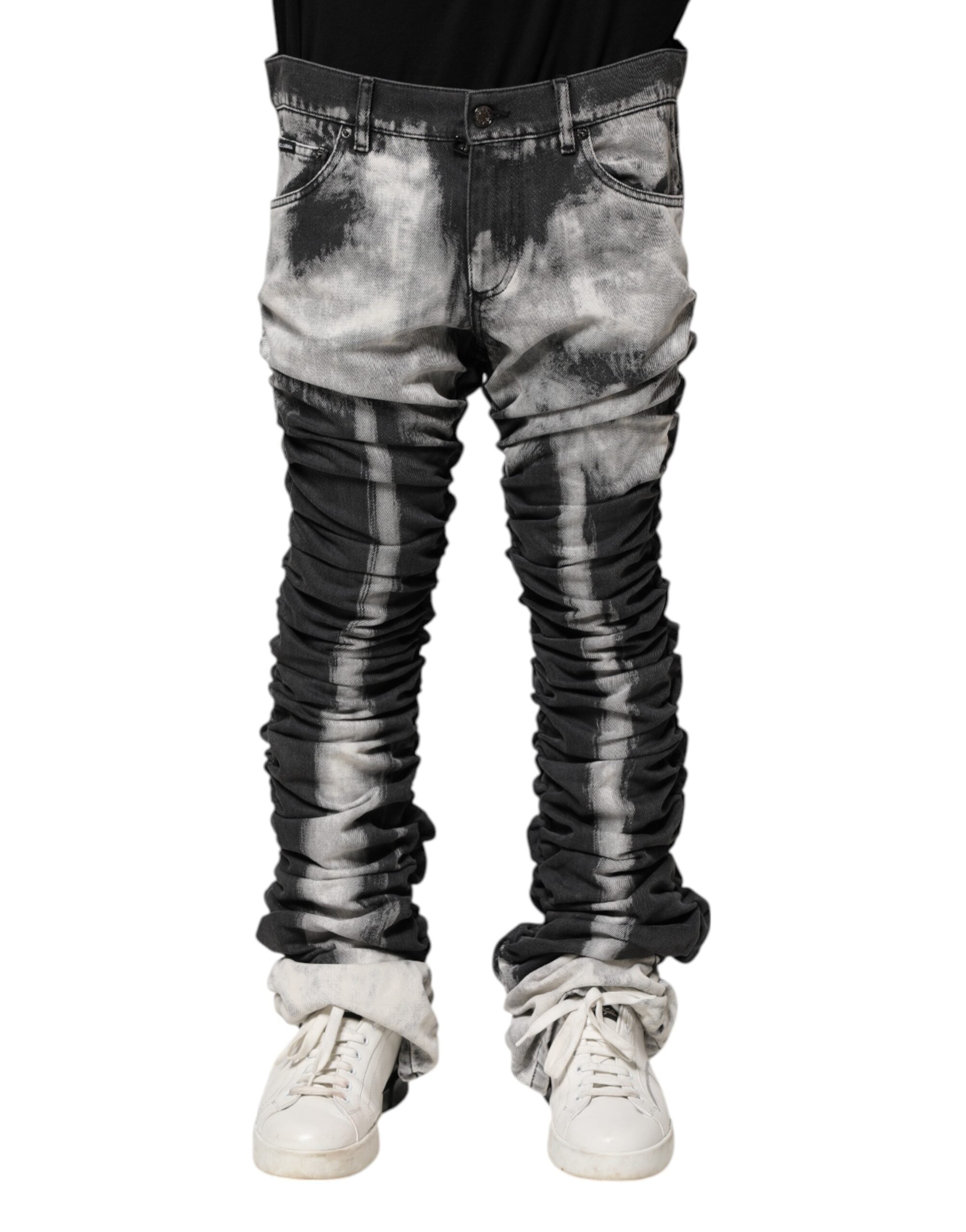 Dolce & Gabbana Dark Gray Tie Dye Straight Denim Men's Jeans
