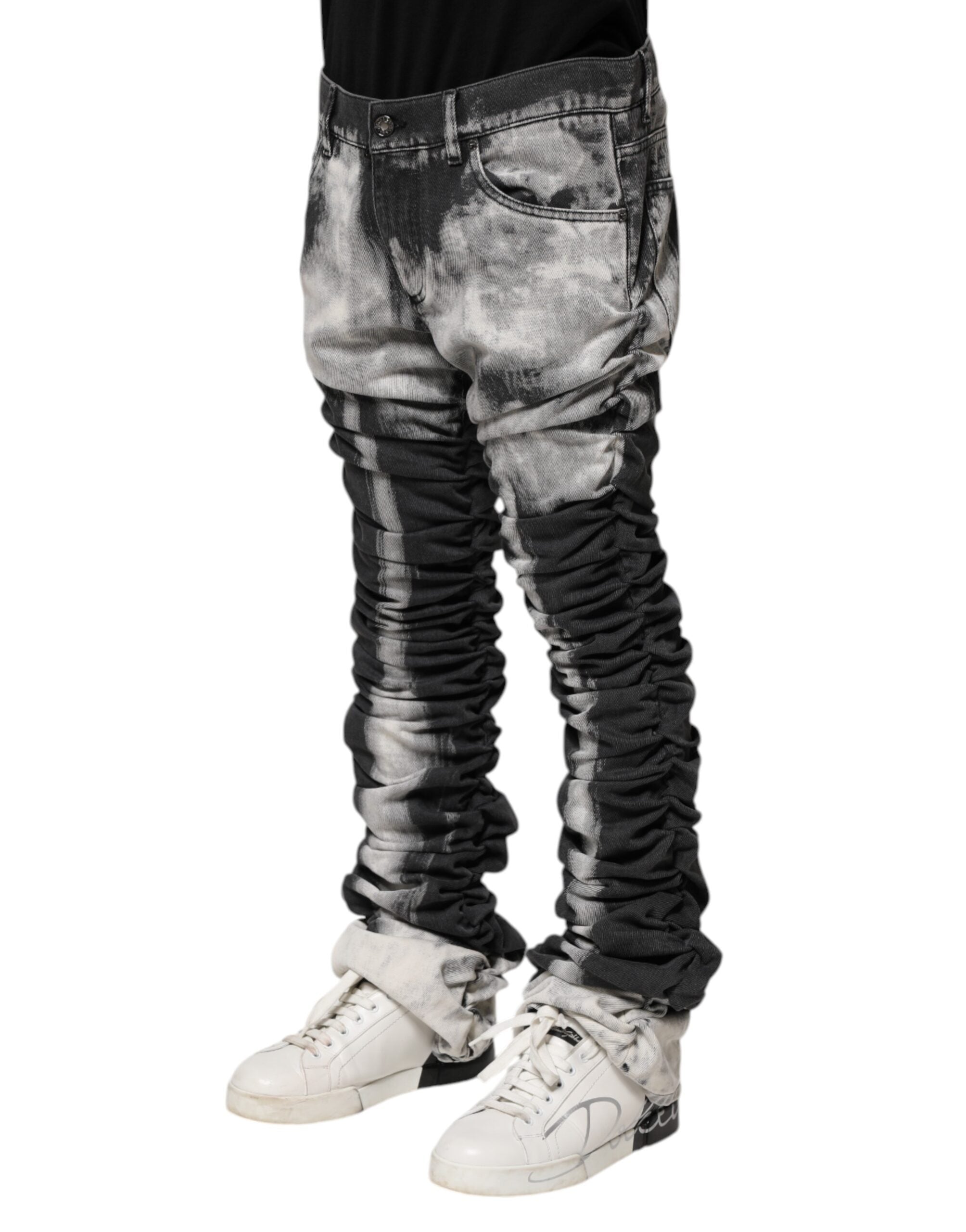 Dolce & Gabbana Dark Gray Tie Dye Straight Denim Men's Jeans