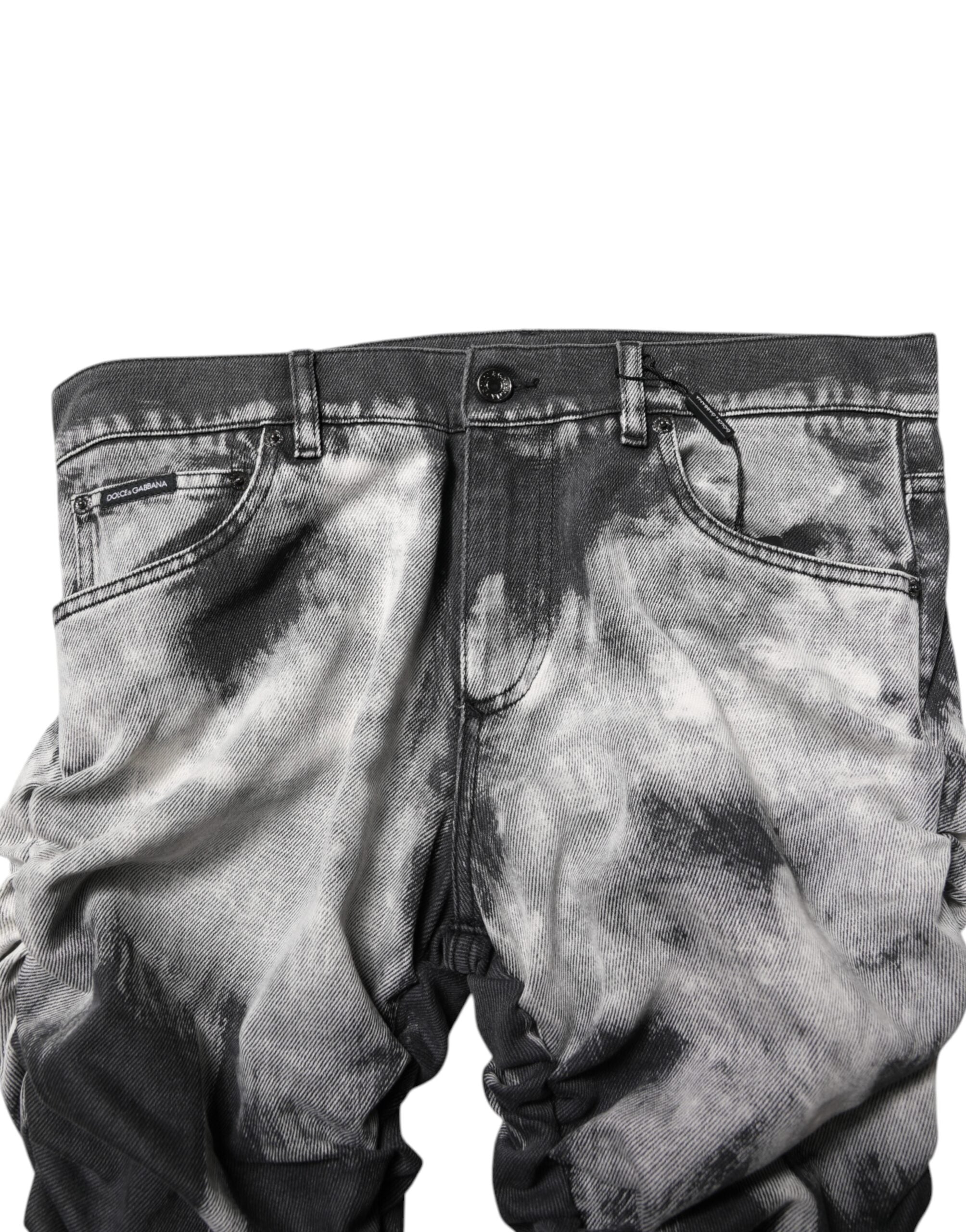 Dolce & Gabbana Dark Gray Tie Dye Straight Denim Men's Jeans