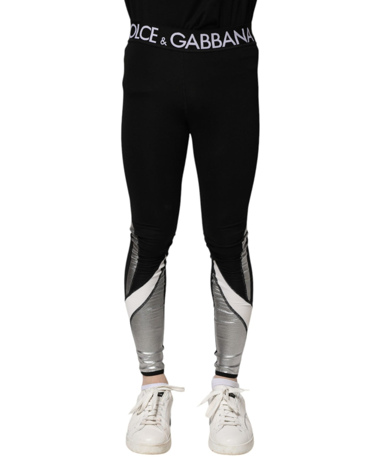 Dolce & Gabbana Black Silver Nylon Skinny Men Leggings Men's Pants