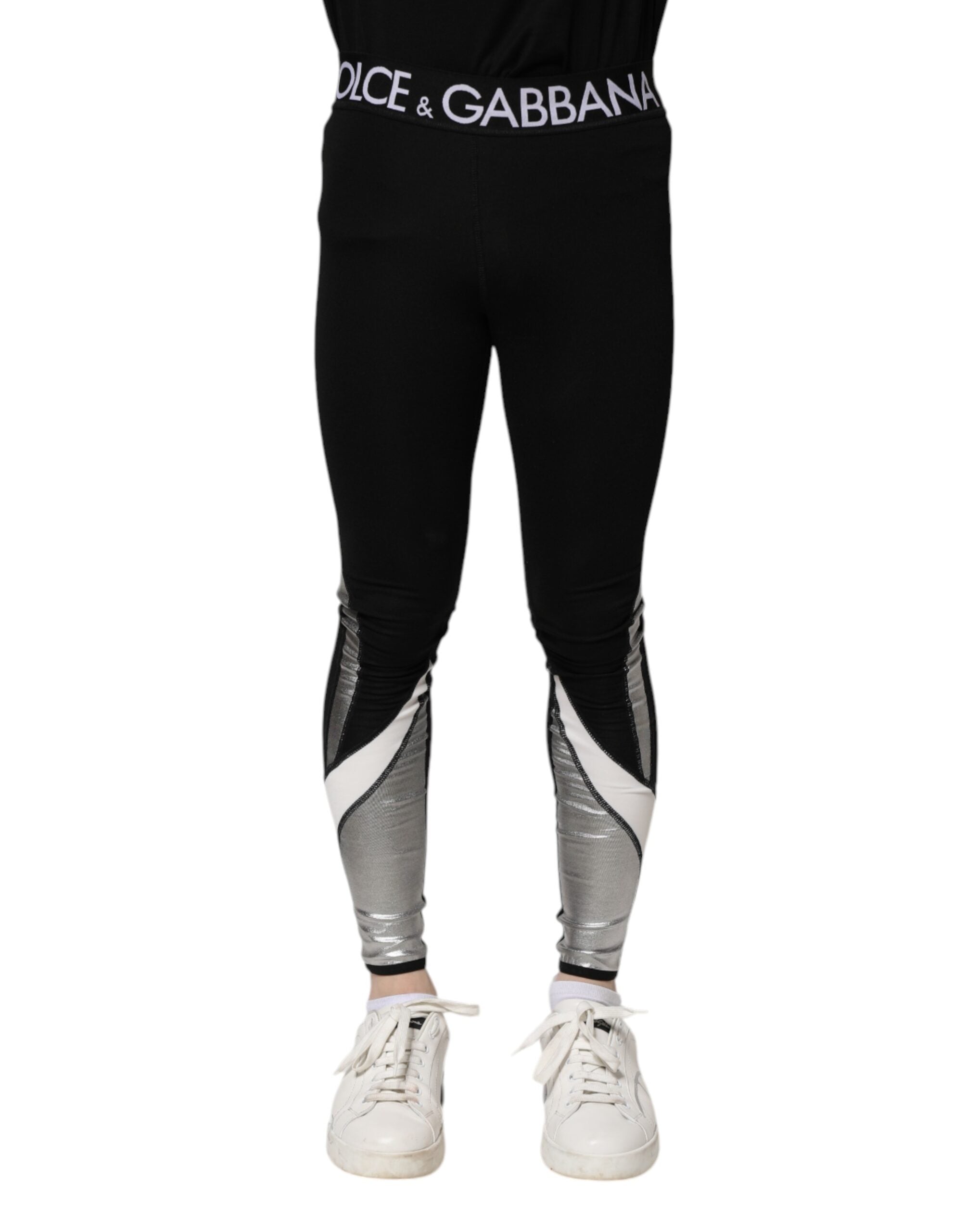 Dolce & Gabbana Black Silver Nylon Skinny Men Leggings Men's Pants