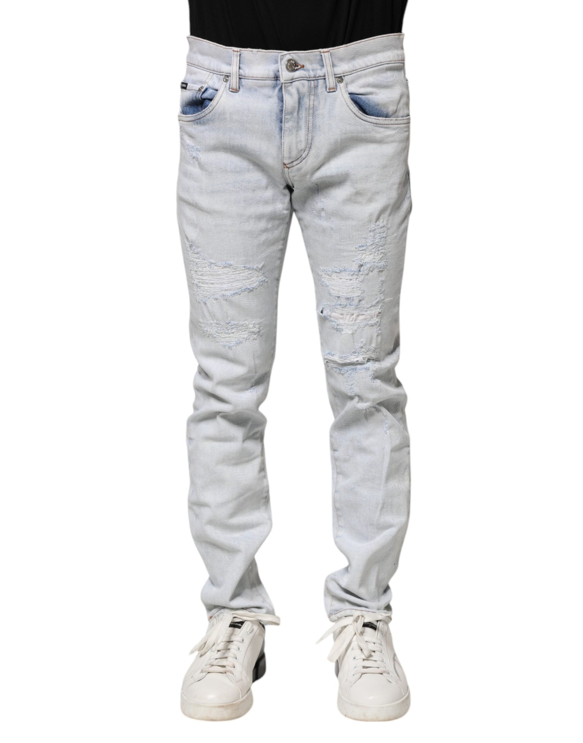 Dolce & Gabbana Light Blue Tattered Skinny Denim Men's Jeans (Pre-Owned)