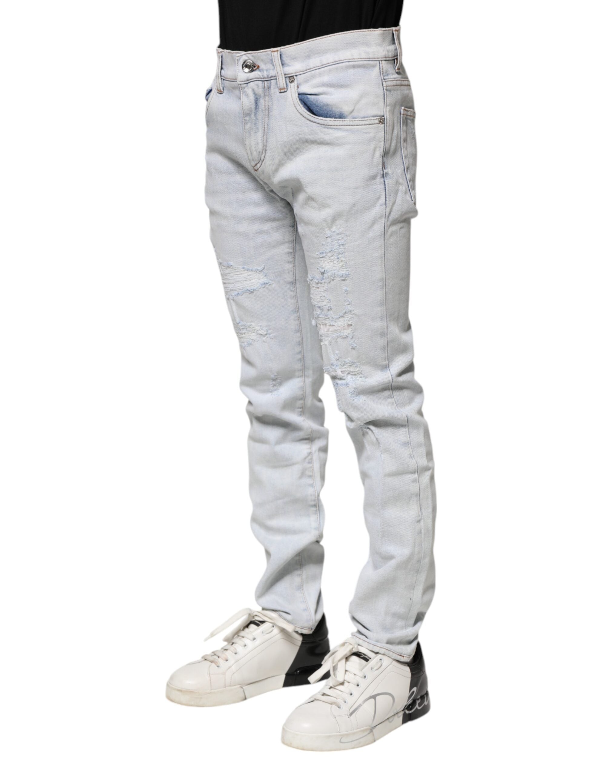 Dolce & Gabbana Light Blue Tattered Skinny Denim Men's Jeans (Pre-Owned)