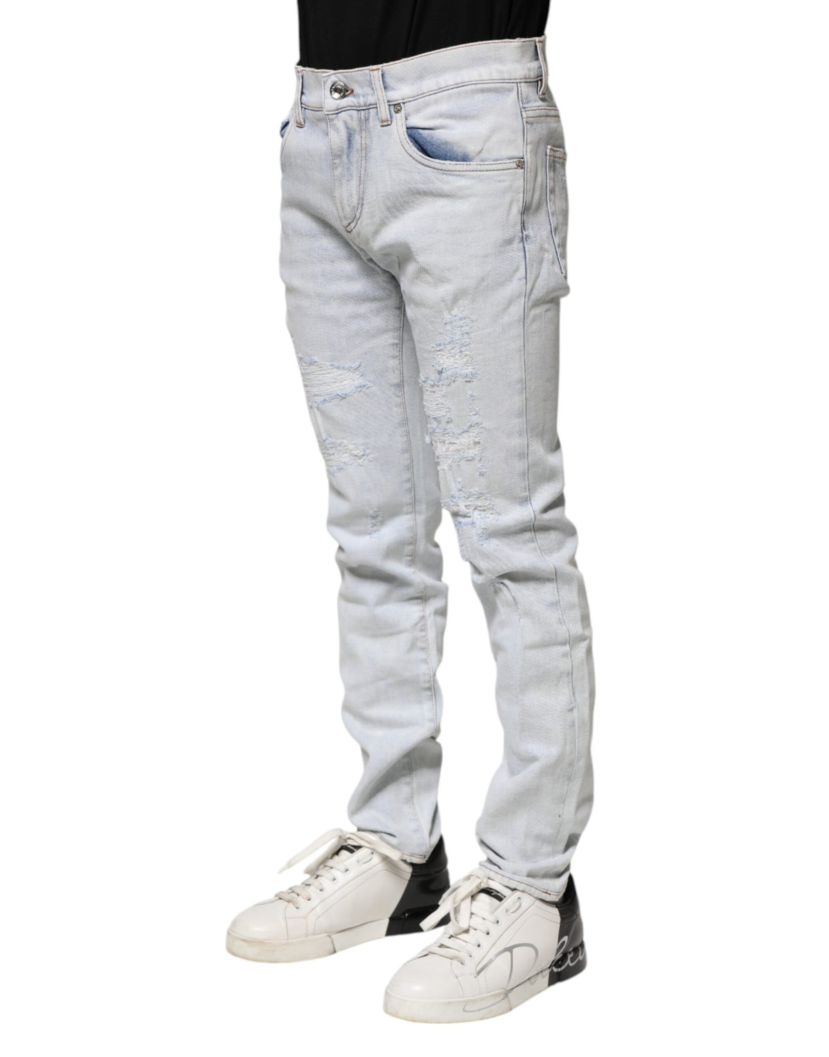Dolce & Gabbana Light Blue Tattered Skinny Denim Men's Jeans (Pre-Owned)