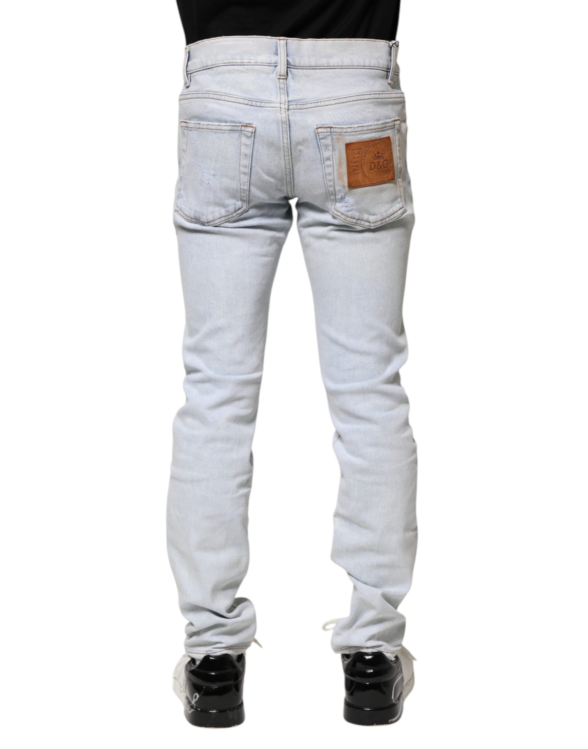 Dolce & Gabbana Light Blue Tattered Skinny Denim Men's Jeans (Pre-Owned)