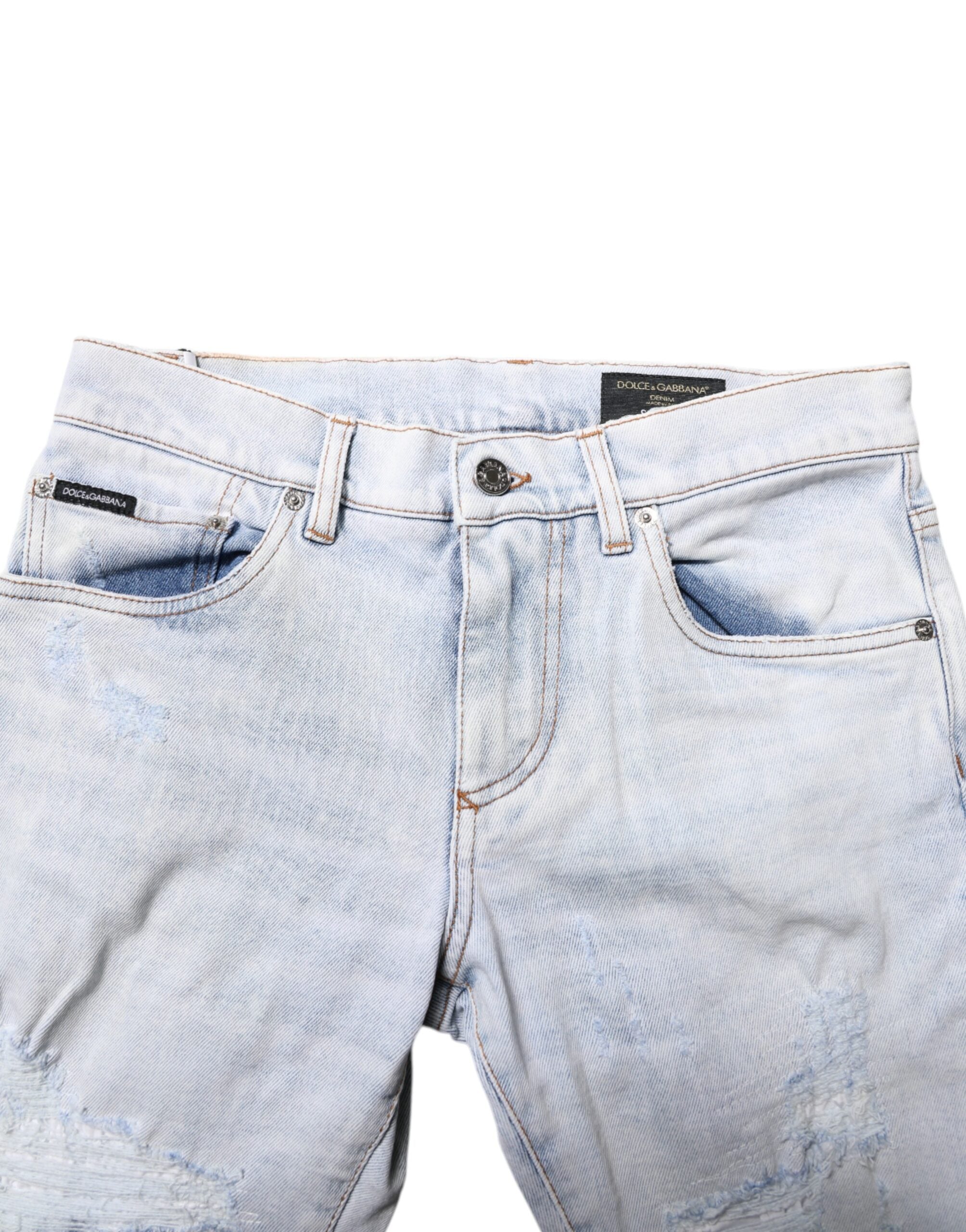 Dolce & Gabbana Light Blue Tattered Skinny Denim Men's Jeans (Pre-Owned)