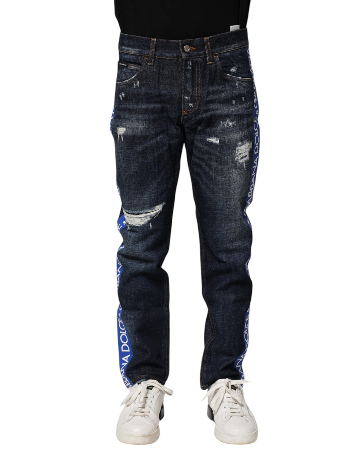 Dolce & Gabbana Dark Blue Tattered Skinny Denim Men's Jeans