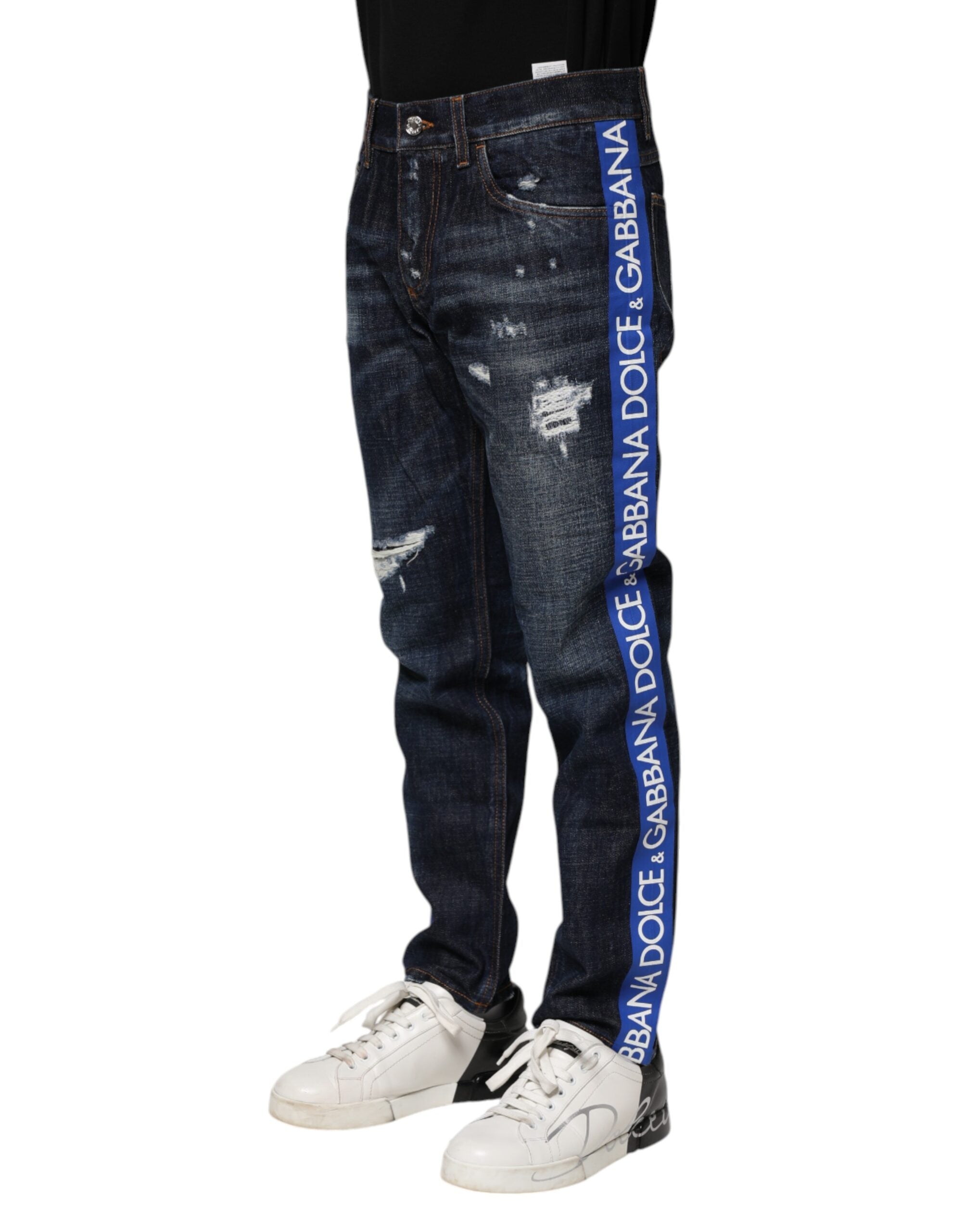 Dolce & Gabbana Dark Blue Tattered Skinny Denim Men's Jeans