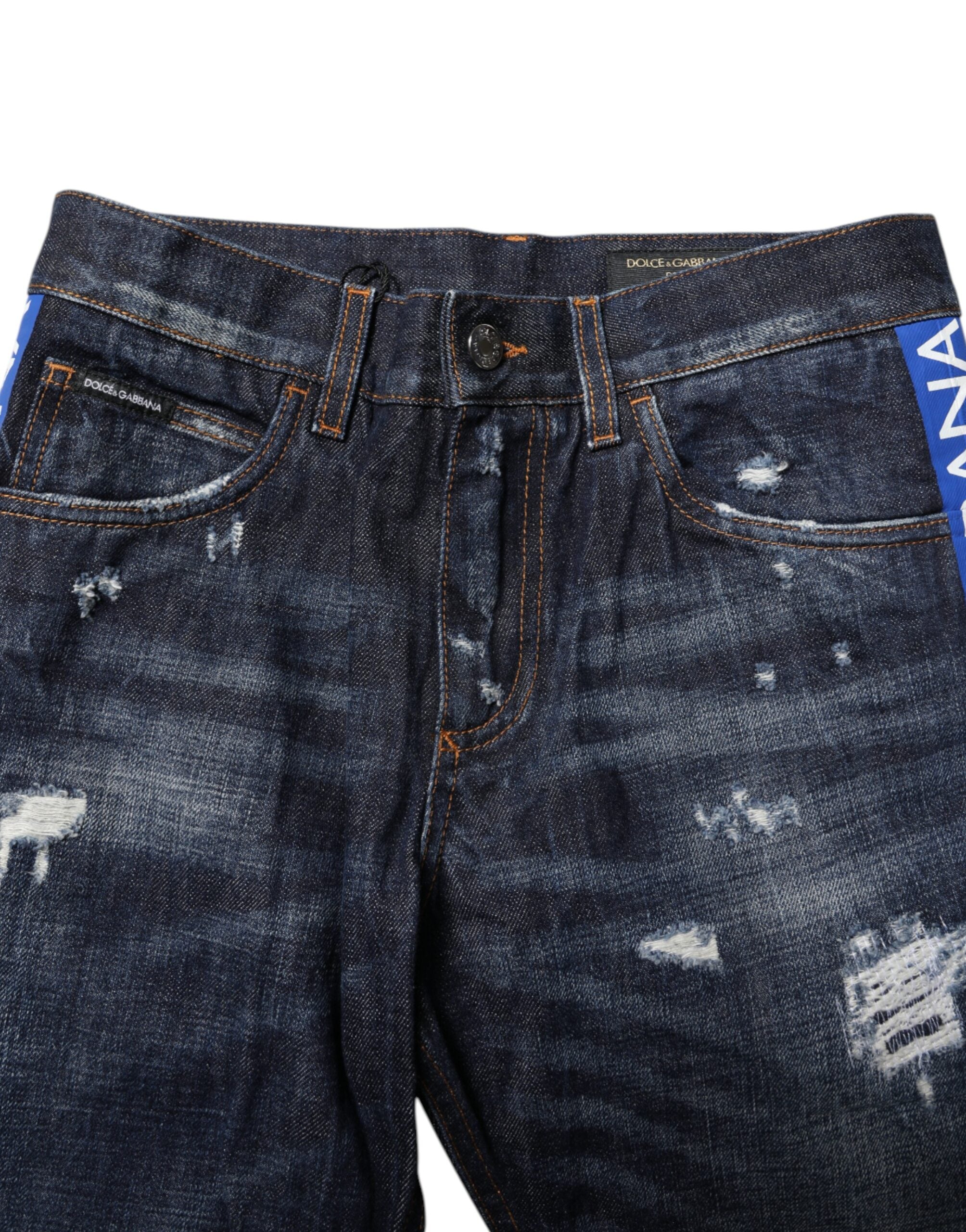 Dolce & Gabbana Dark Blue Tattered Skinny Denim Men's Jeans