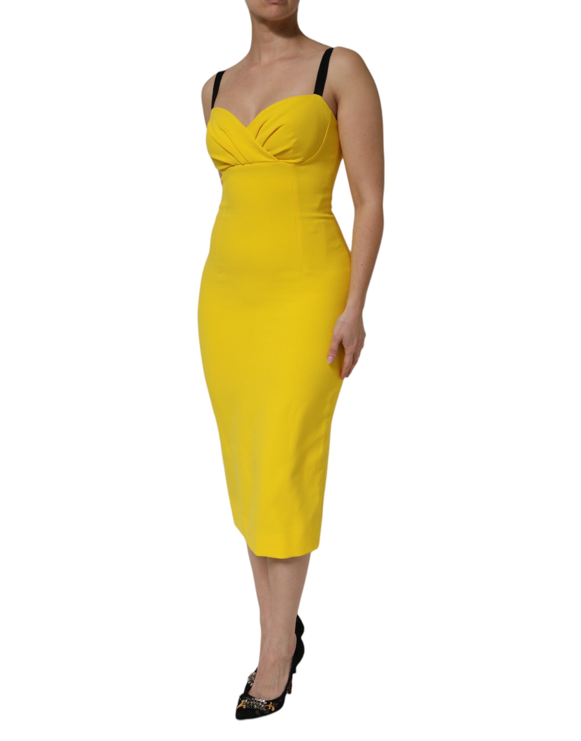 Dolce & Gabbana Yellow Polyester Sleeveless Sheath Midi Women's Dress (Pre-Owned)