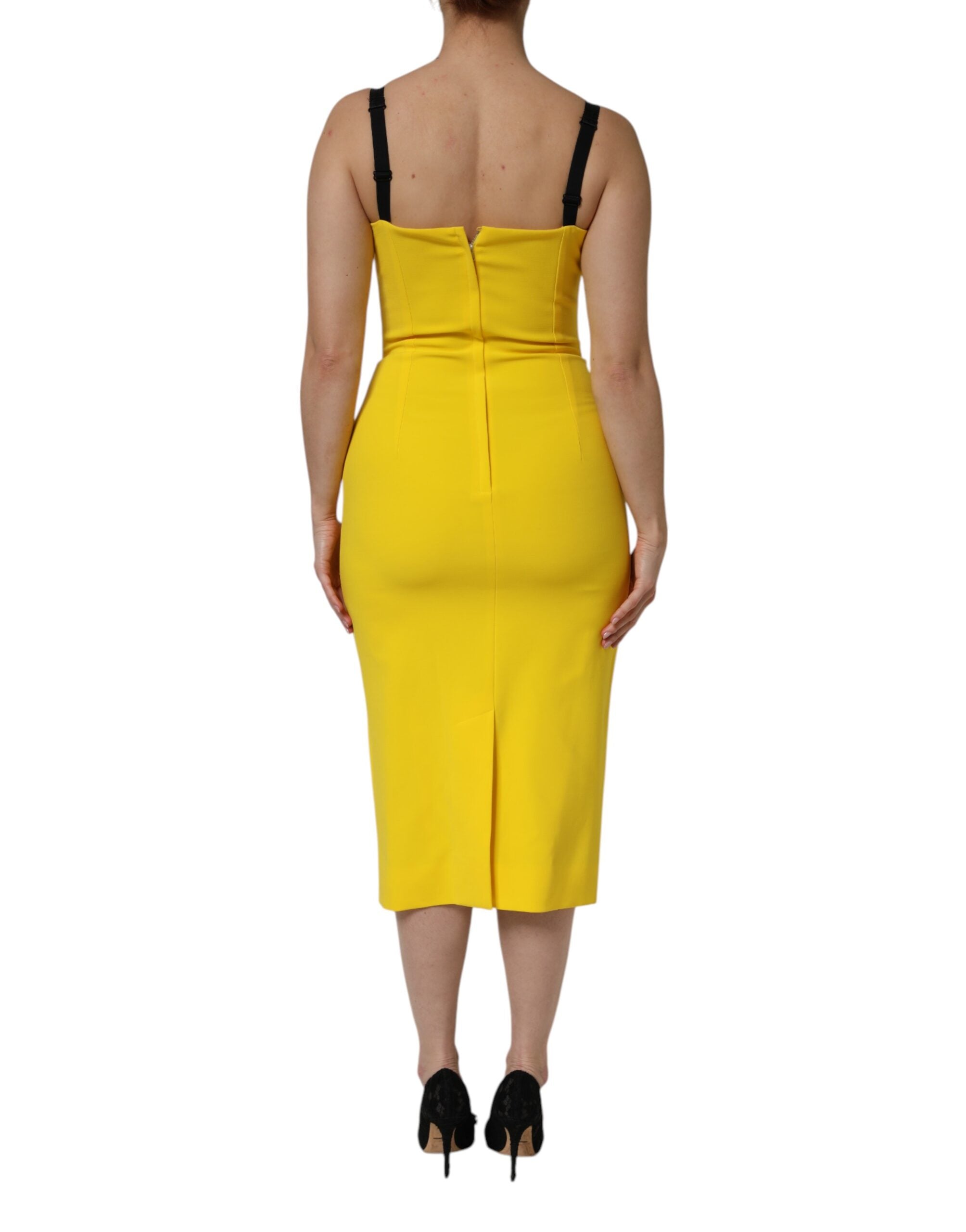 Dolce & Gabbana Yellow Polyester Sleeveless Sheath Midi Women's Dress (Pre-Owned)