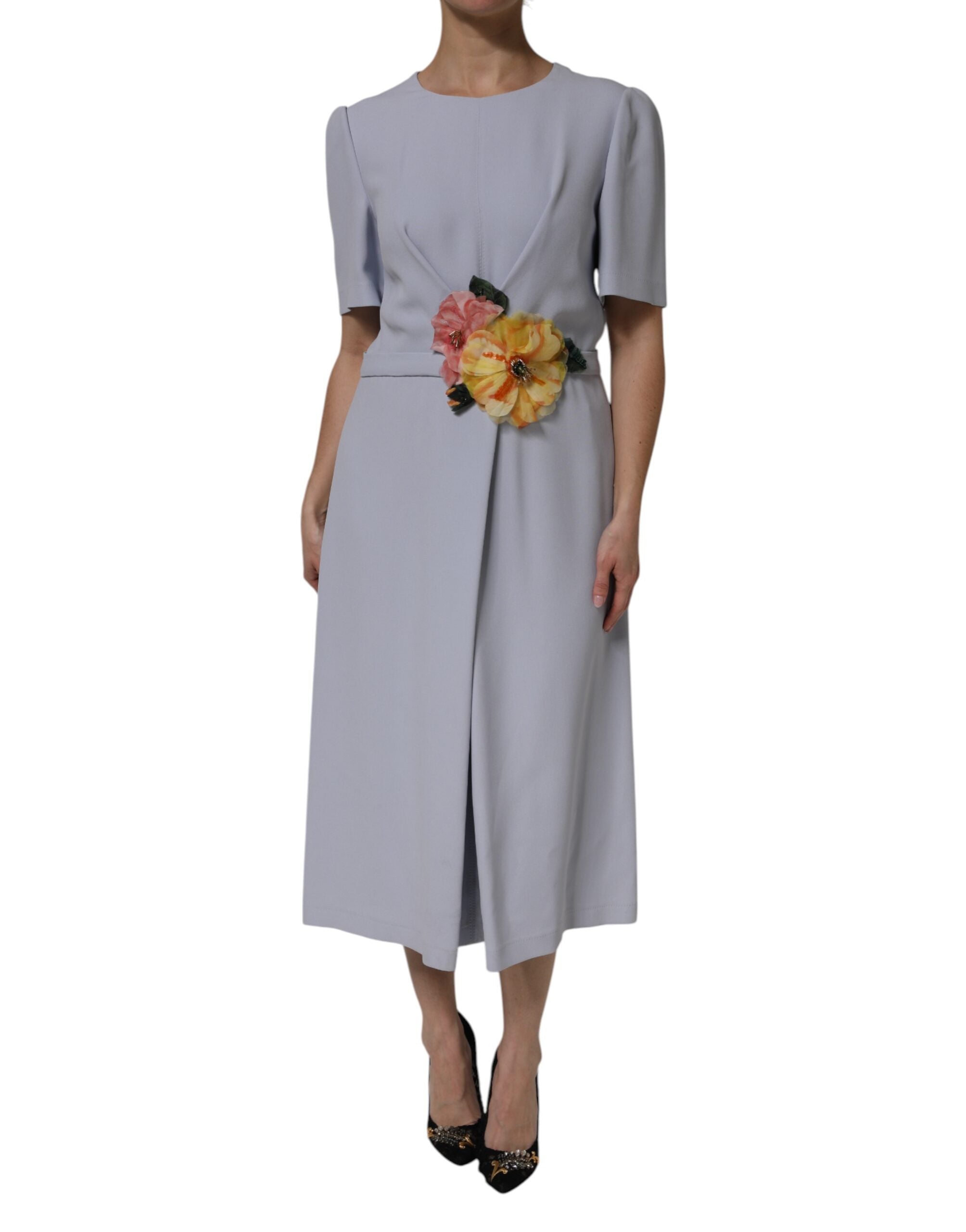 Dolce & Gabbana Gray Viscose ShortSleeve Sheath Midi Women's Dress (Pre-Owned)