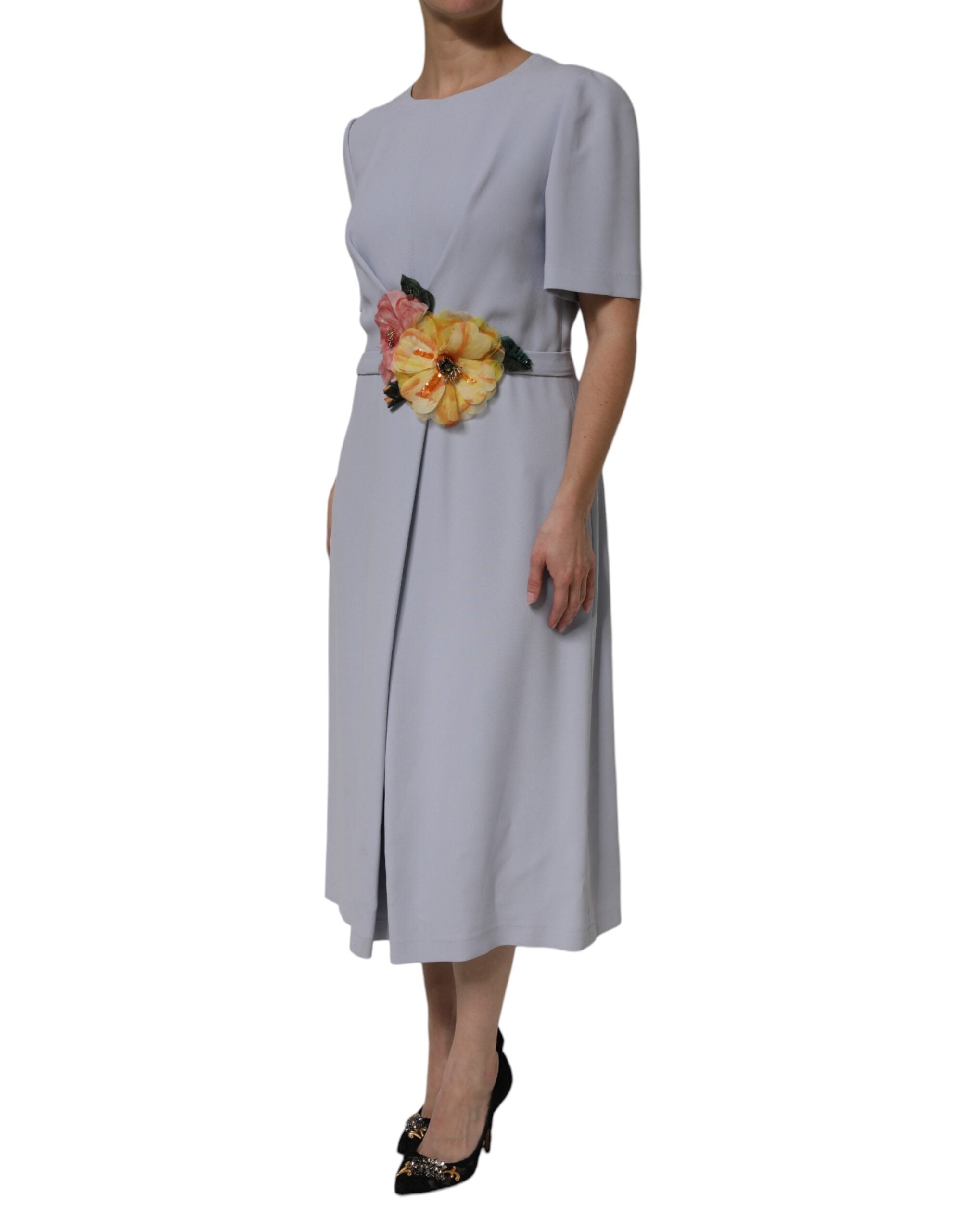Dolce & Gabbana Gray Viscose ShortSleeve Sheath Midi Women's Dress (Pre-Owned)