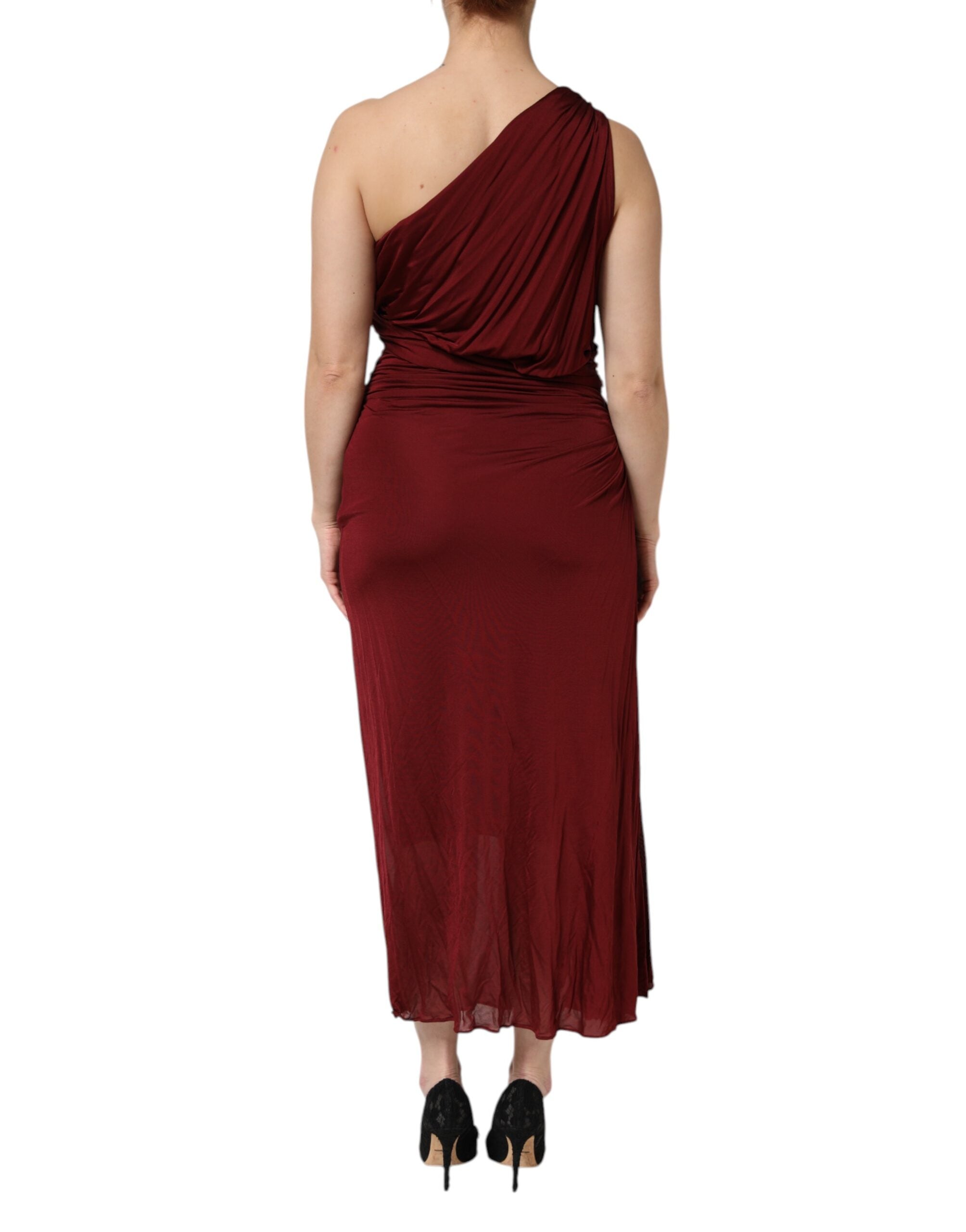 Dolce & Gabbana Red Viscose Fitted One Shoulder Midi Women's Dress (Pre-Owned)