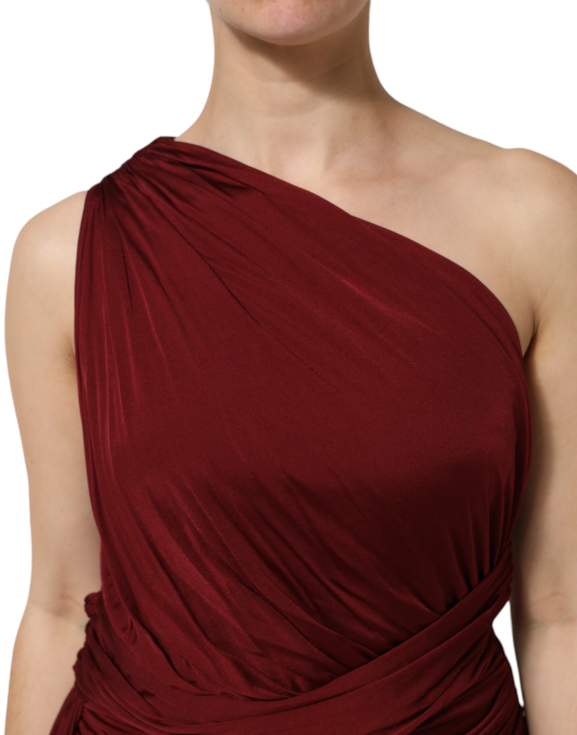 Dolce & Gabbana Red Viscose Fitted One Shoulder Midi Women's Dress (Pre-Owned)