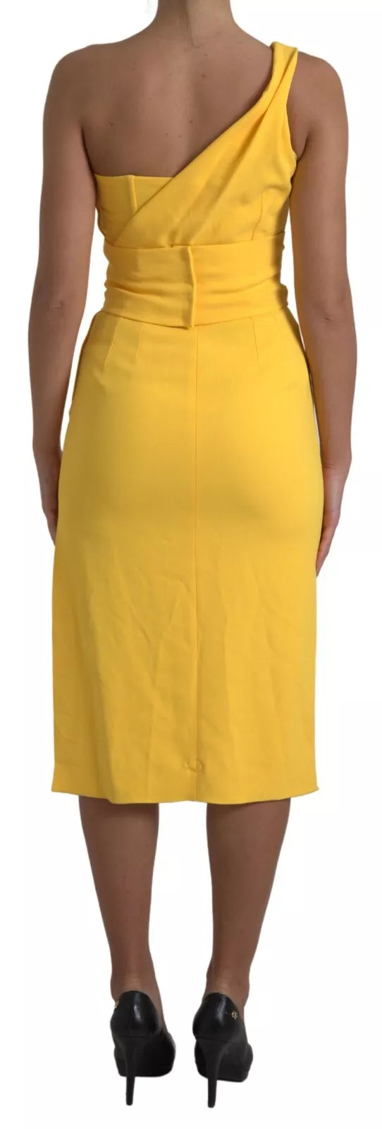 Dolce & Gabbana Yellow One Shoulder Side Slit Sheath Women's Dress (Pre-Owned)