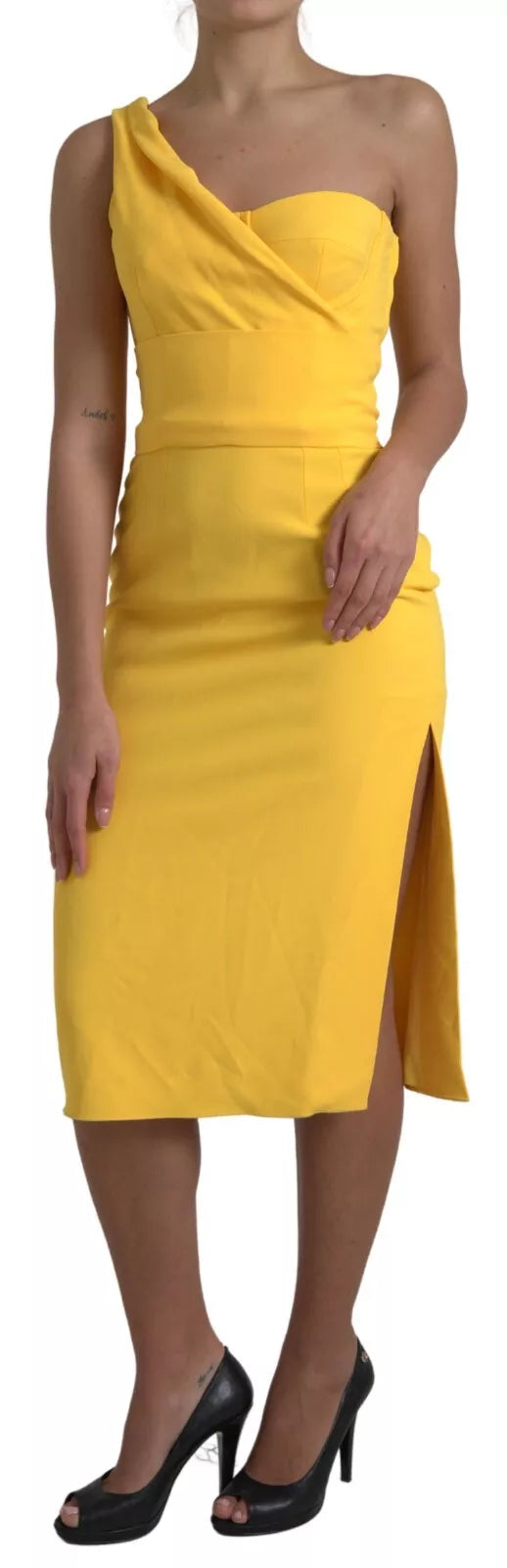 Dolce & Gabbana Yellow One Shoulder Side Slit Sheath Women's Dress (Pre-Owned)