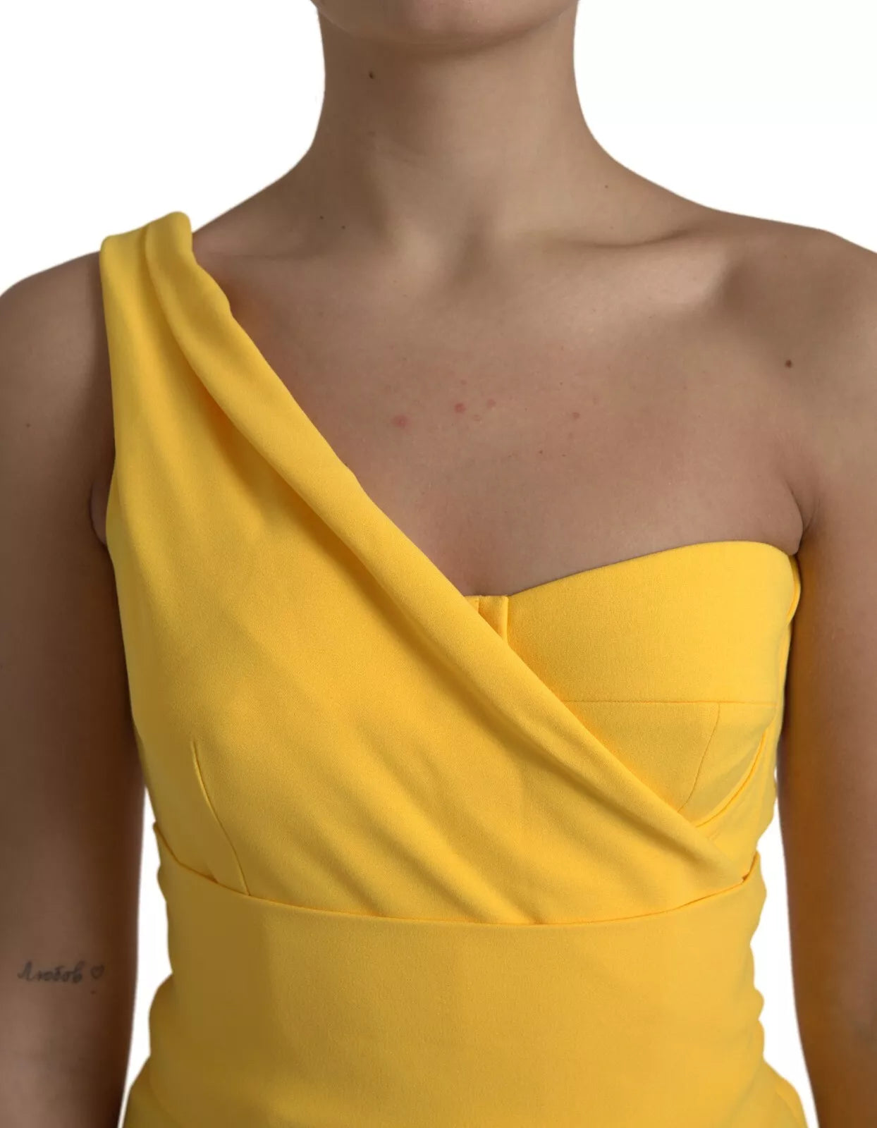 Dolce & Gabbana Yellow One Shoulder Side Slit Sheath Women's Dress (Pre-Owned)