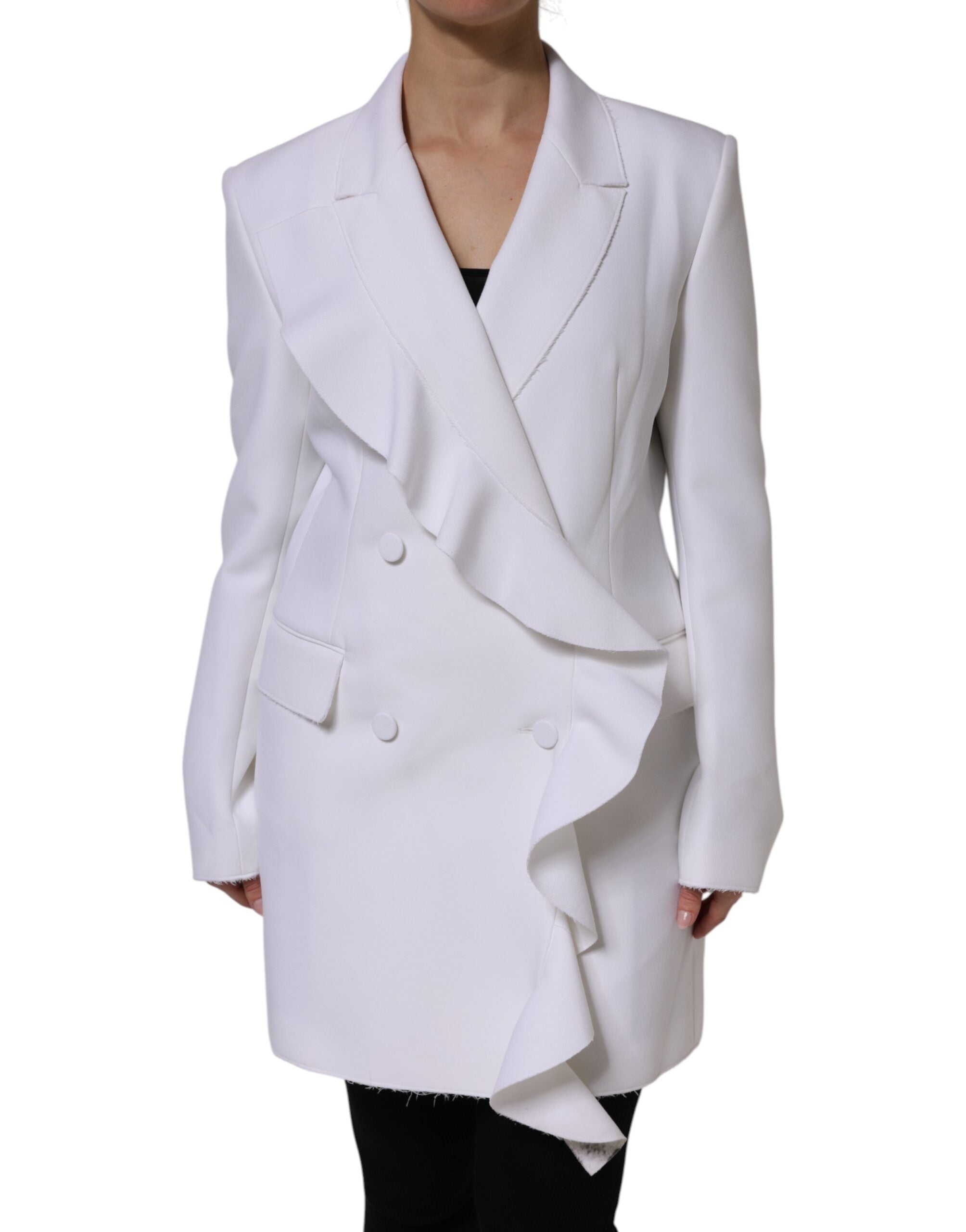 MSGM White Polyester Long Sleeves Ruffled Wrap Women's Jacket