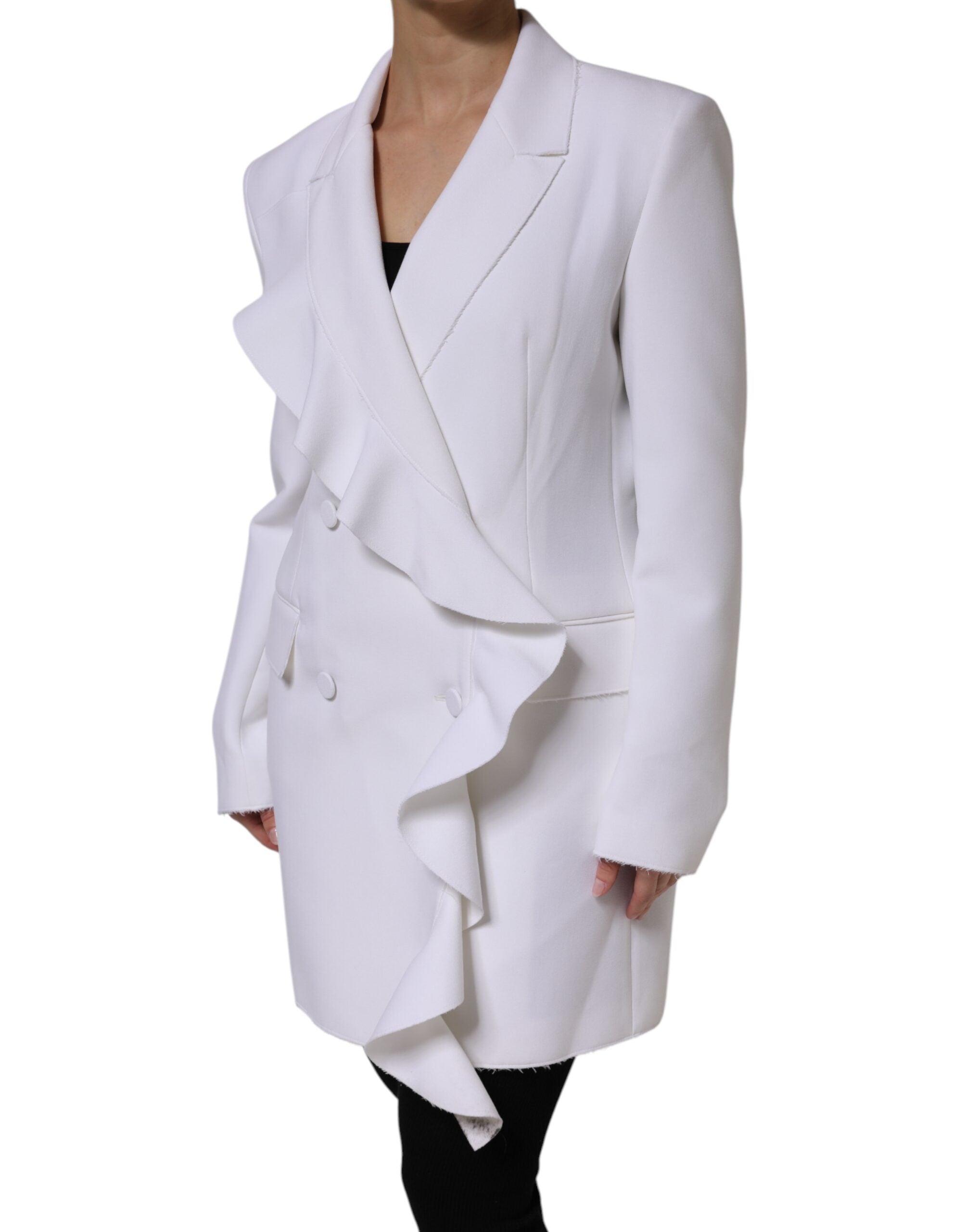 MSGM White Polyester Long Sleeves Ruffled Wrap Women's Jacket
