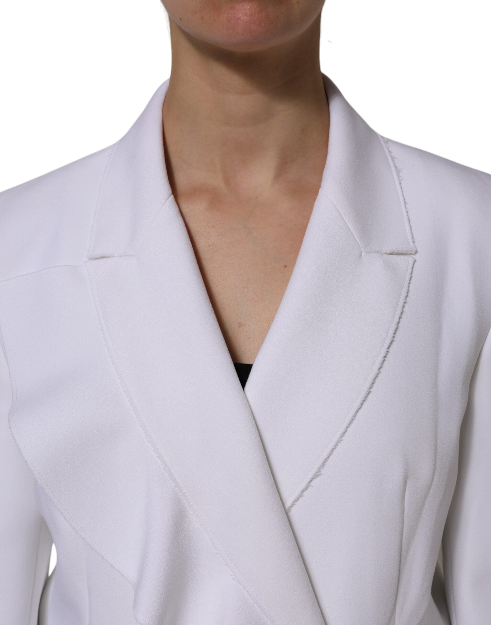 MSGM White Polyester Long Sleeves Ruffled Wrap Women's Jacket