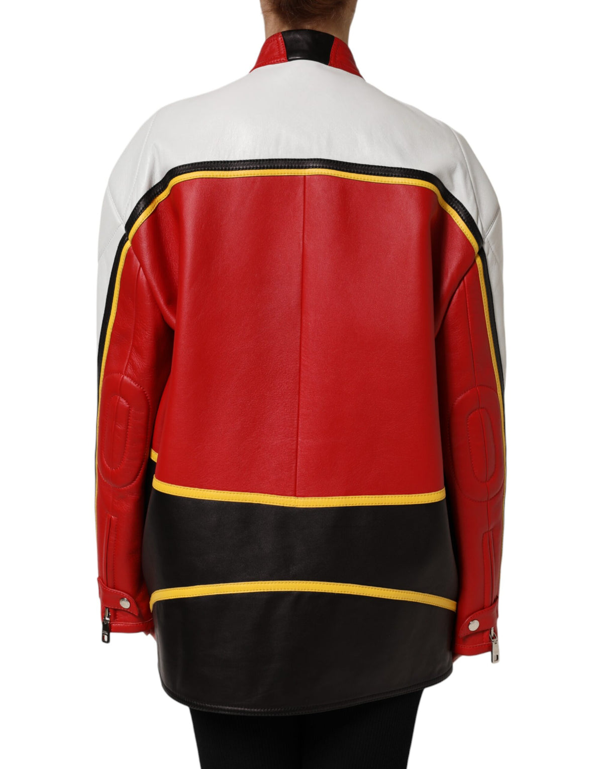 Dolce & Gabbana Multicolor Leather Biker Full Zip Coat Women's Jacket