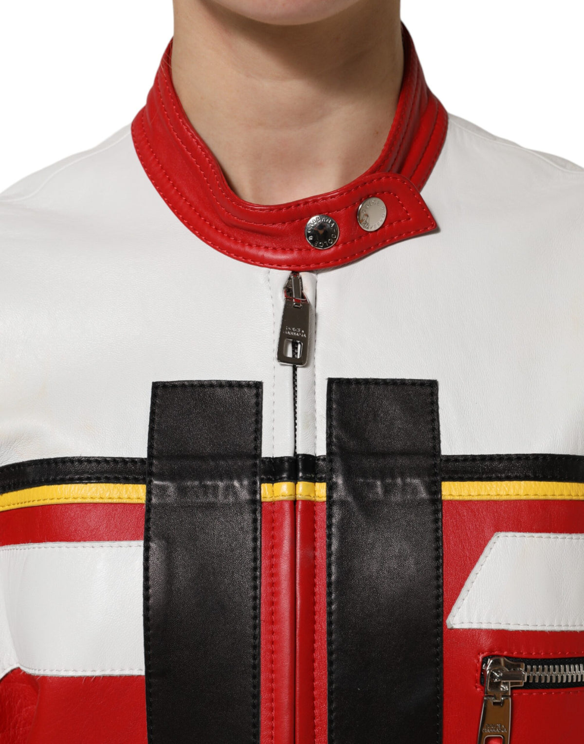 Dolce & Gabbana Multicolor Leather Biker Full Zip Coat Women's Jacket