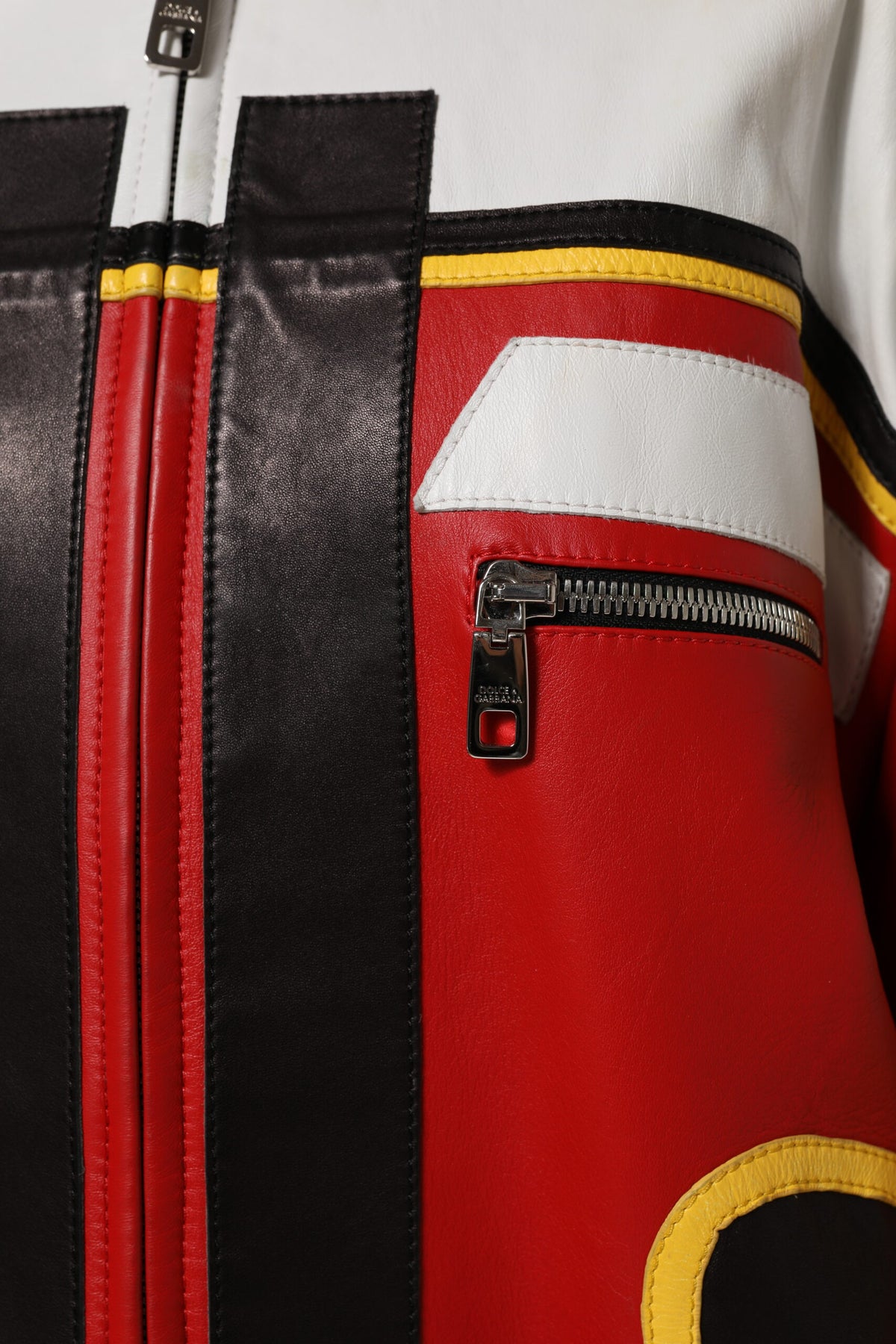 Dolce & Gabbana Multicolor Leather Biker Full Zip Coat Women's Jacket