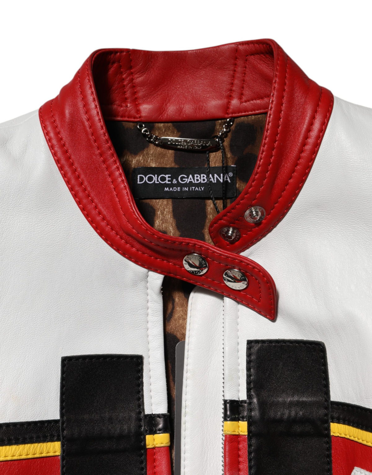 Dolce & Gabbana Multicolor Leather Biker Full Zip Coat Women's Jacket